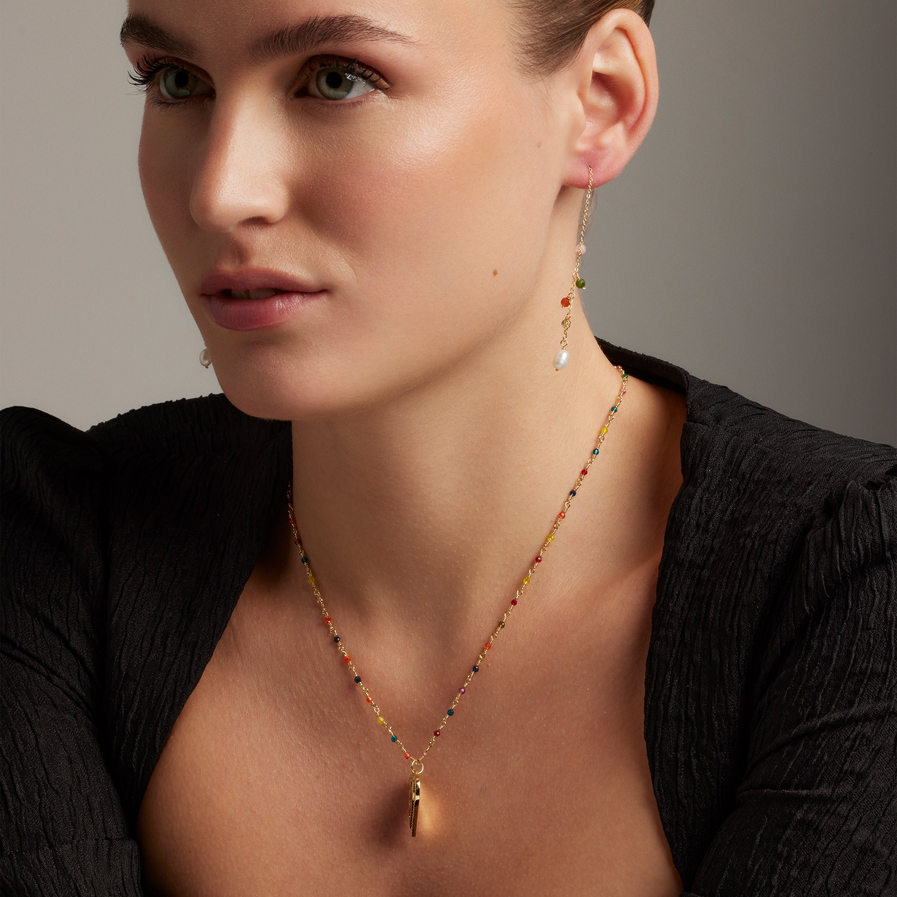 Collier en argent sterling 925 avec zircon multicolore finition en or jaune 18K - Hamka