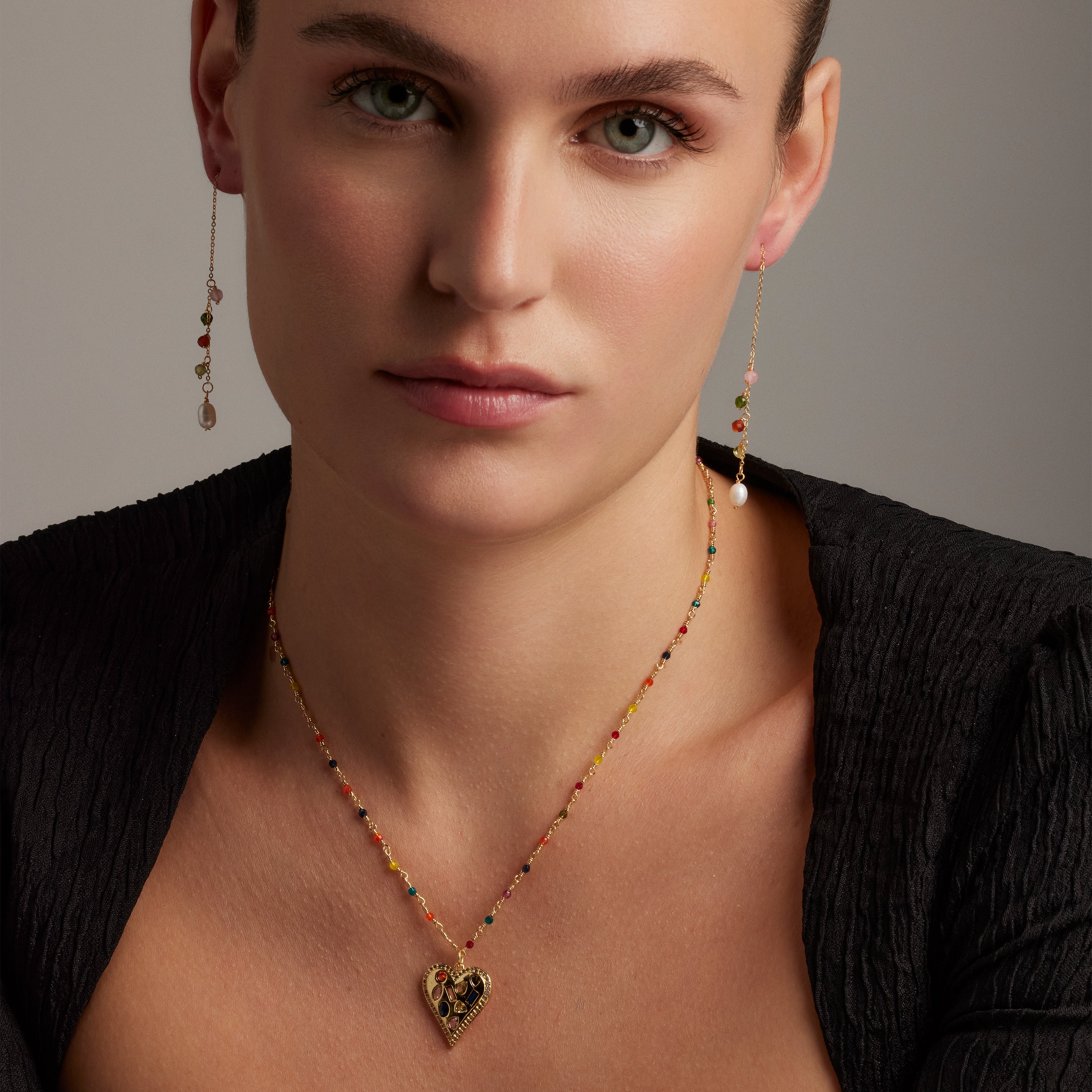 Collar de Plata de Ley 925 con Circonita Multicolor acabado en oro amarillo 18K - Hamka