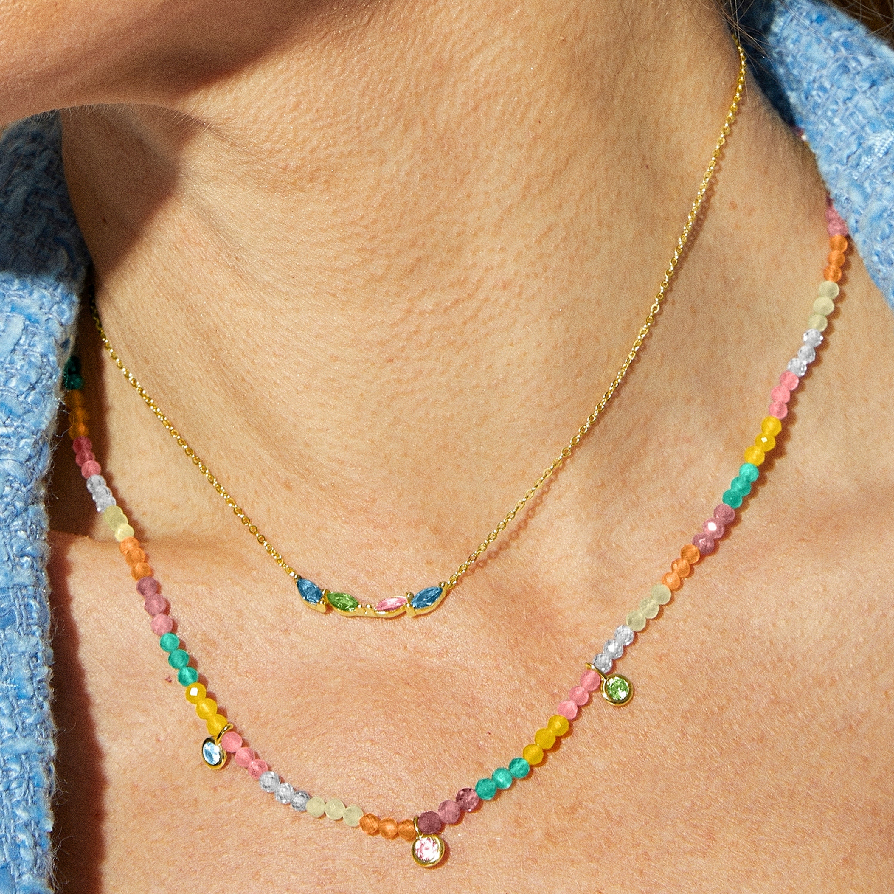 925 Sterling Silver Necklace with Multicolor Zirconia finished in 18K Yellow Gold - Ruane