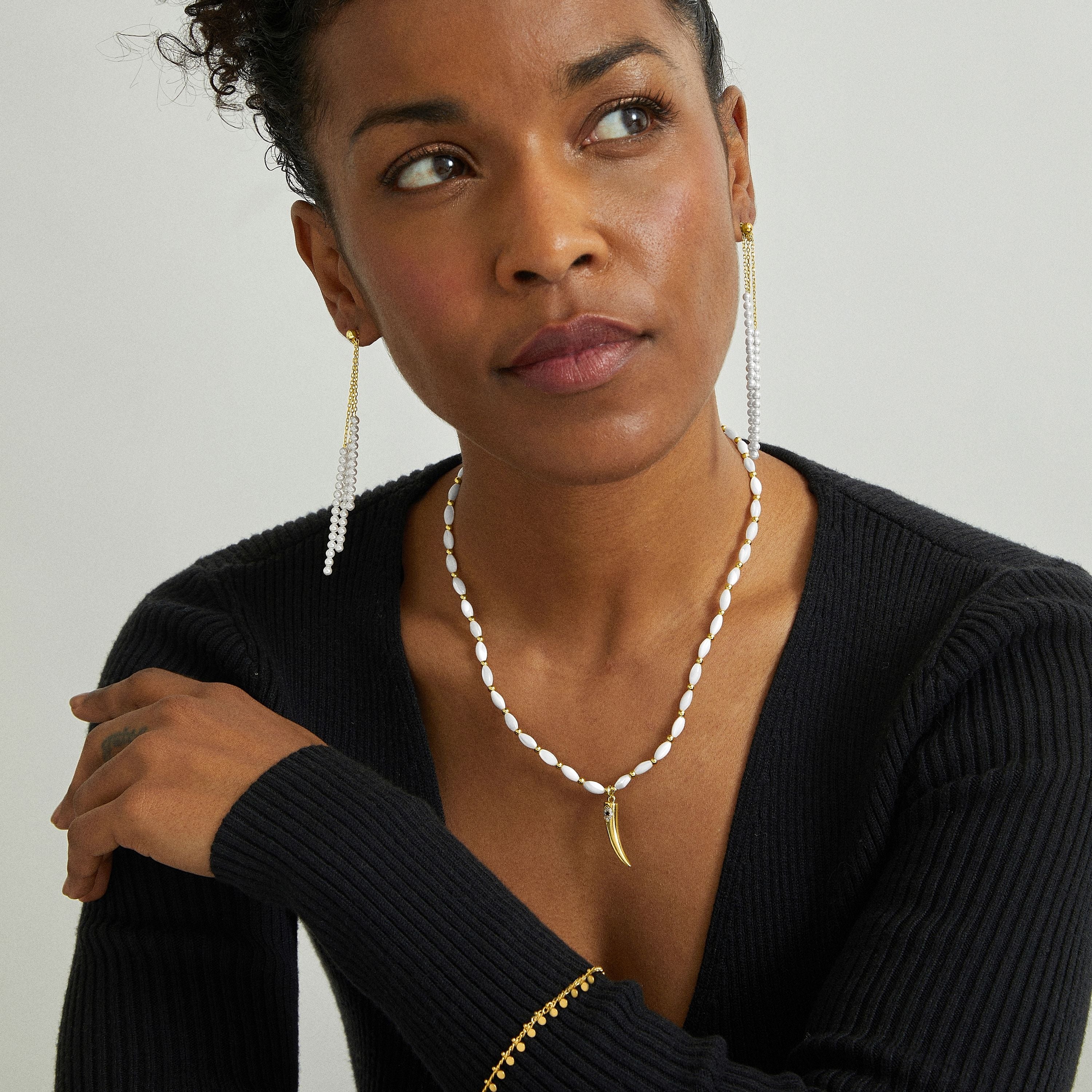 Collier en argent sterling 925 avec nacre blanche finition en or jaune 18K - Sinoa