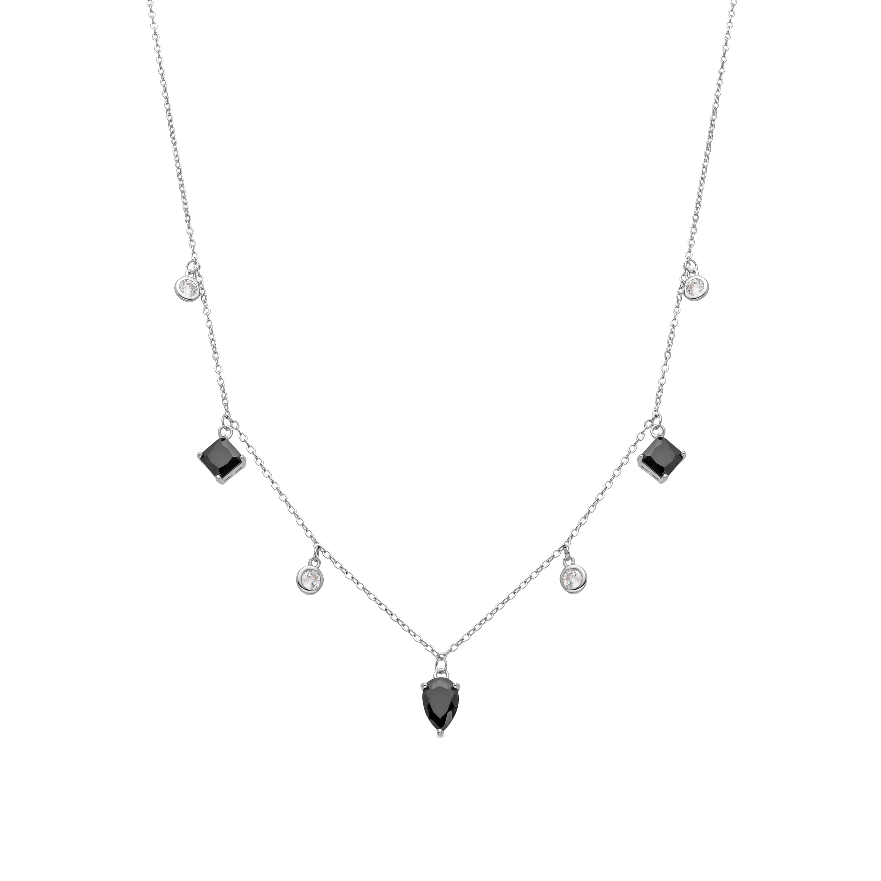 925 Sterling Silver Necklace with Onyx Zirconia finished in rhodium - Irul