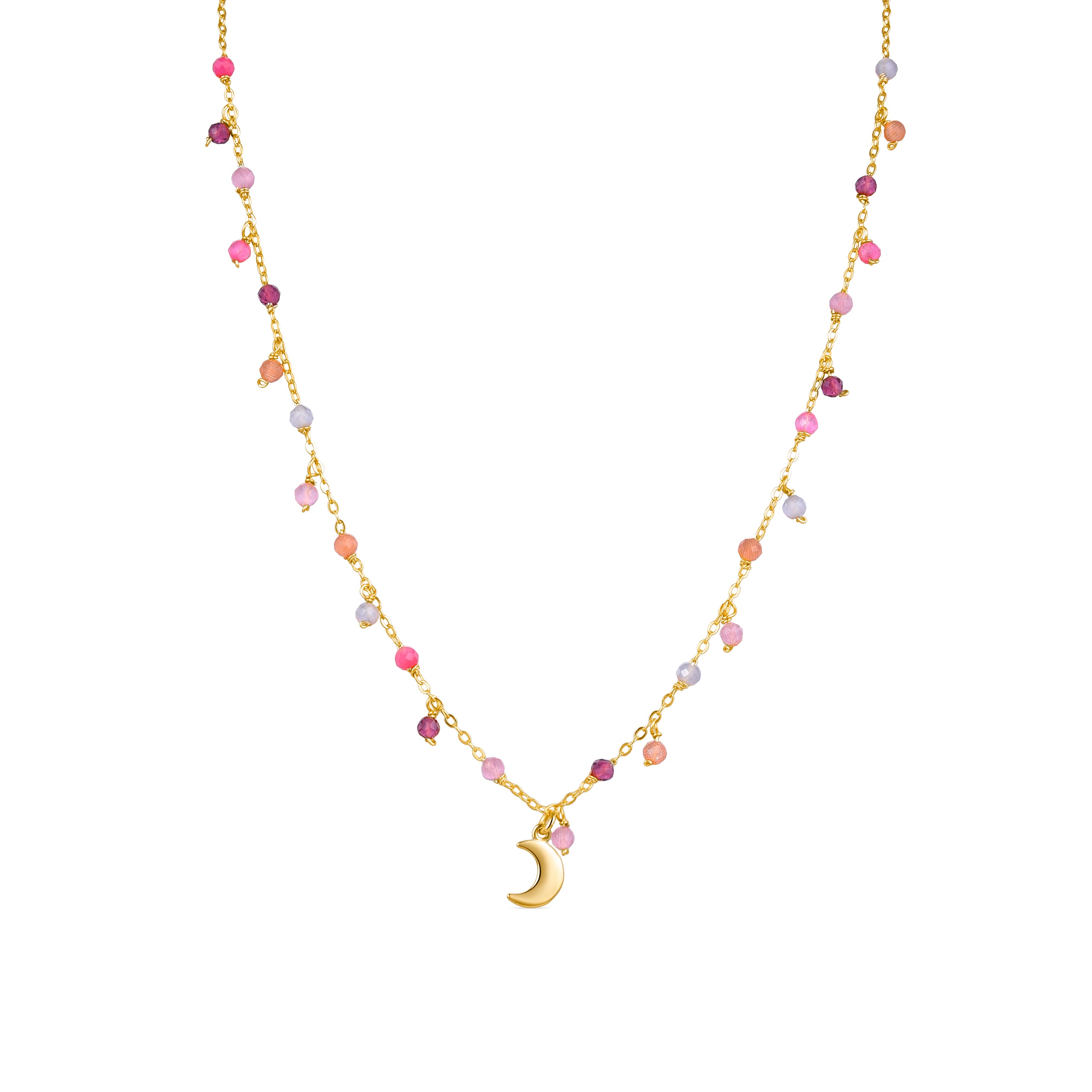 Colar de Prata de Lei 925 com Cristal Multicolor acabado em ouro amarelo 18K - Aiel