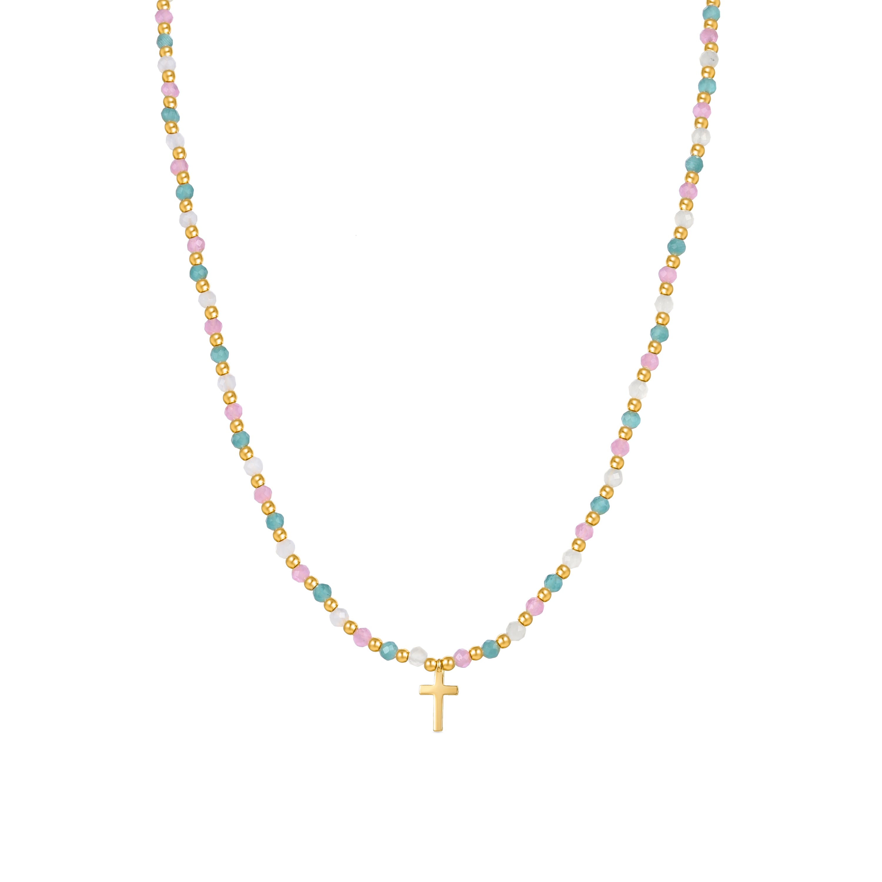 Collier en argent sterling 925 avec cristal multicolore finition or jaune 18K - Liwa