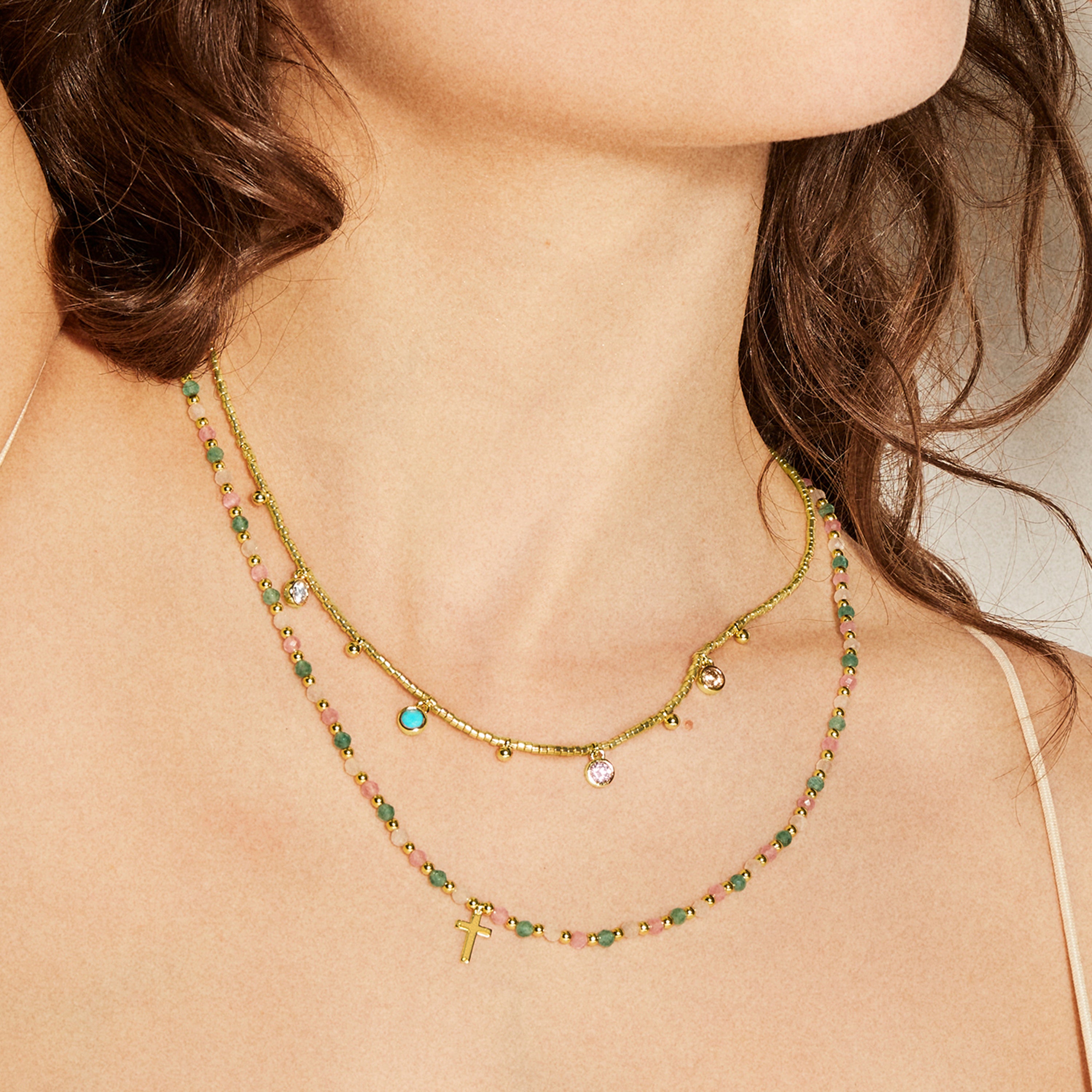 Collana in Argento Sterling 925 con Zirconia Multicolore finitura in oro giallo 18K - Mali
