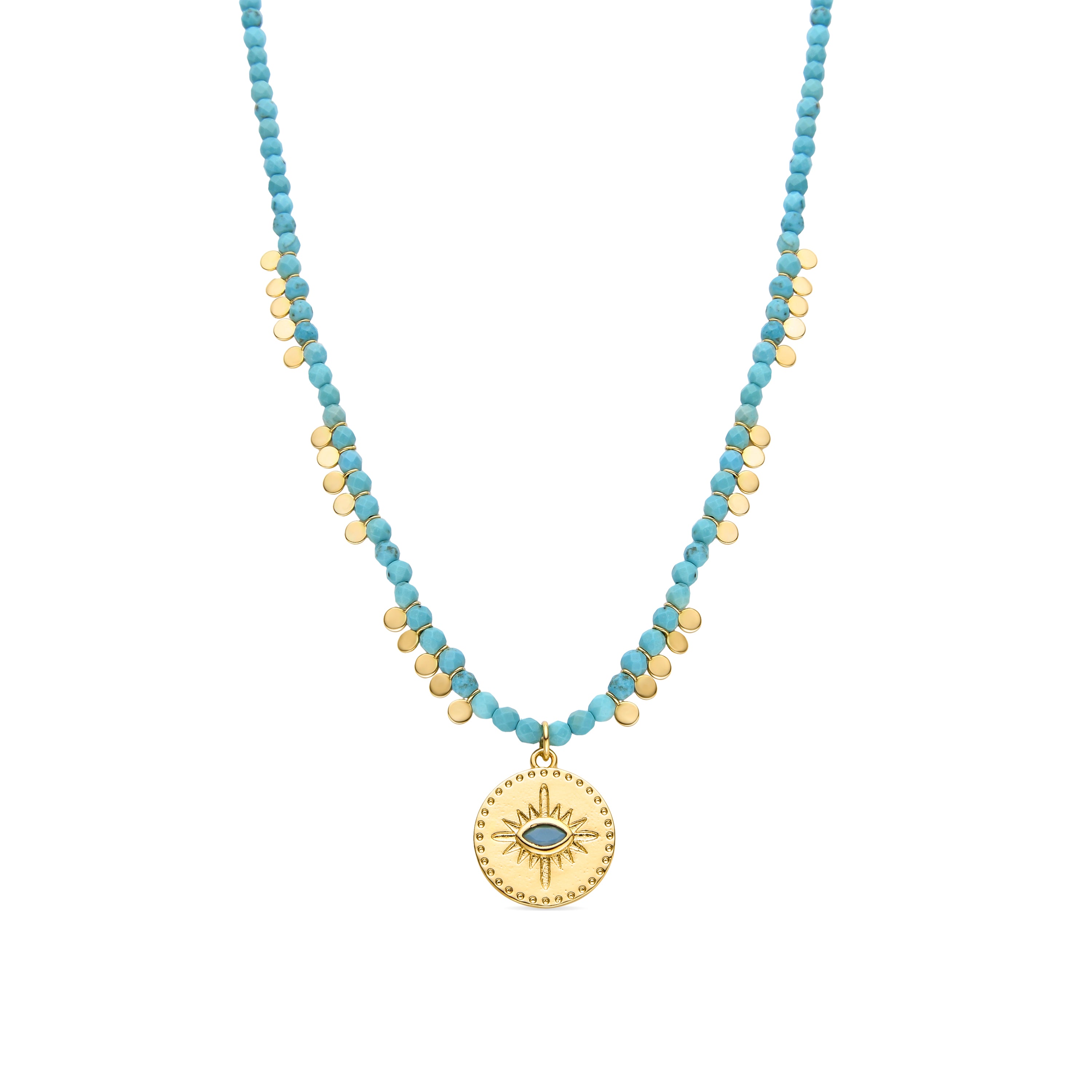 Collier en argent sterling 925 avec turquoise finition en or jaune 18K - Arleo