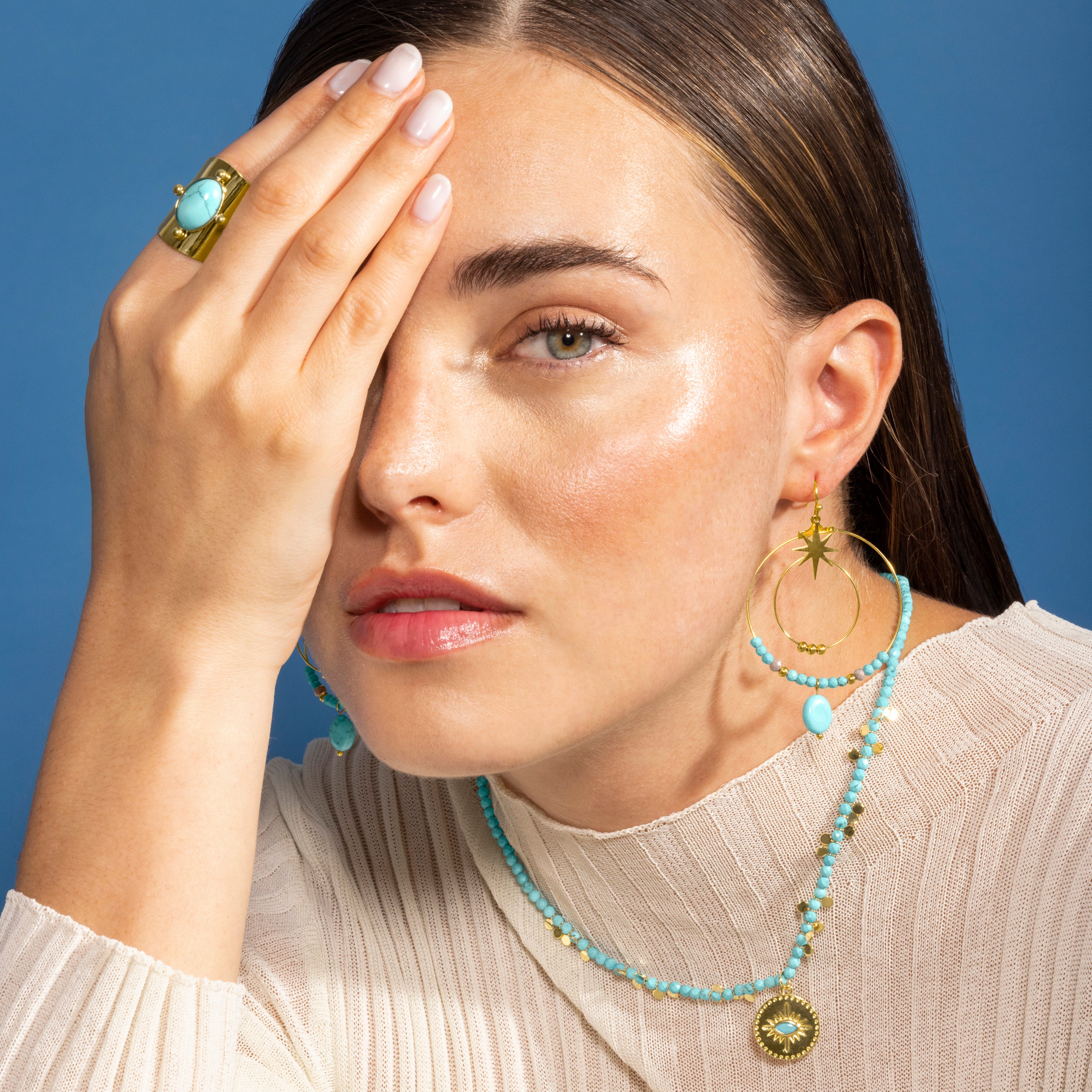 Collier en argent sterling 925 avec turquoise finition en or jaune 18K - Arleo
