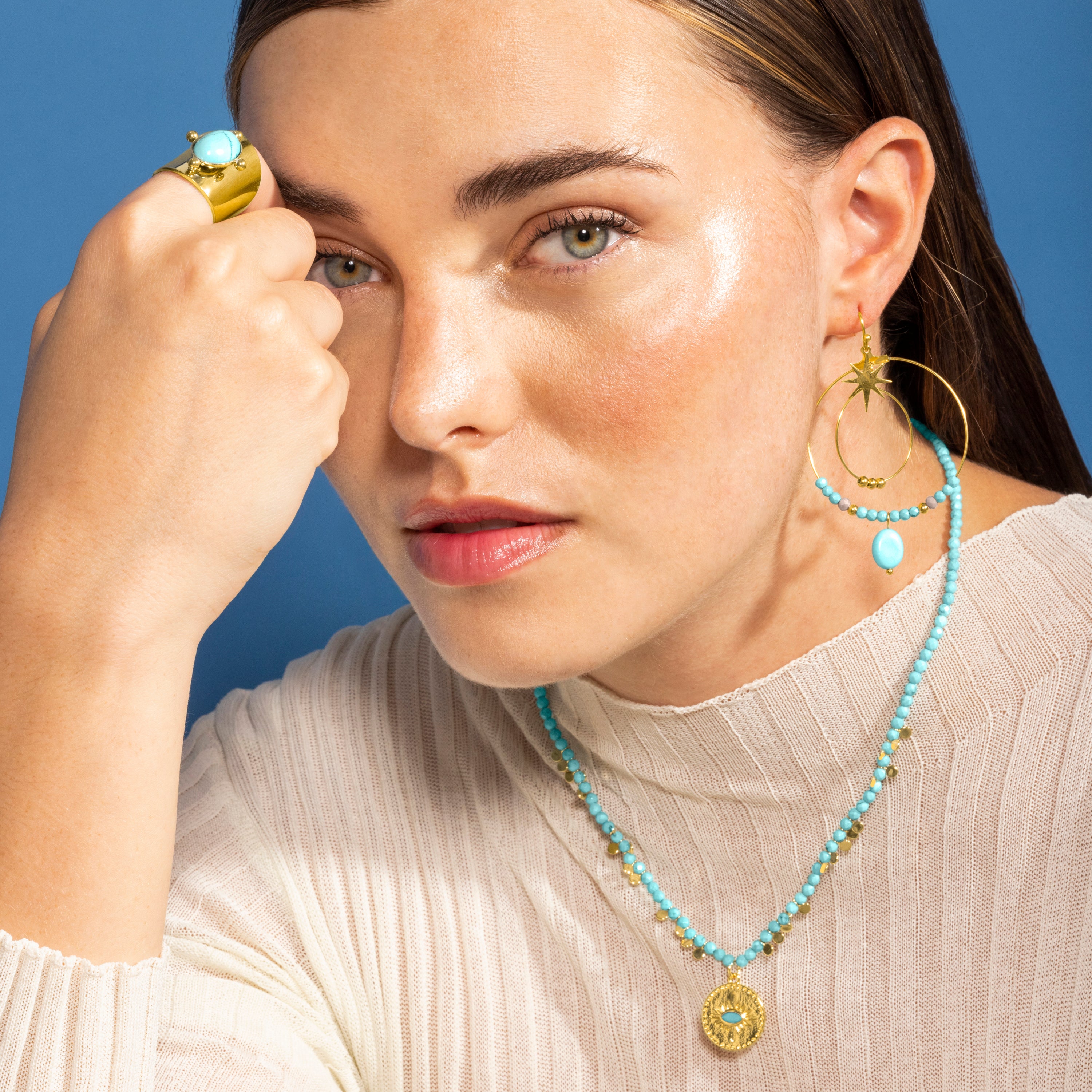 Collier en argent sterling 925 avec turquoise finition en or jaune 18K - Arleo