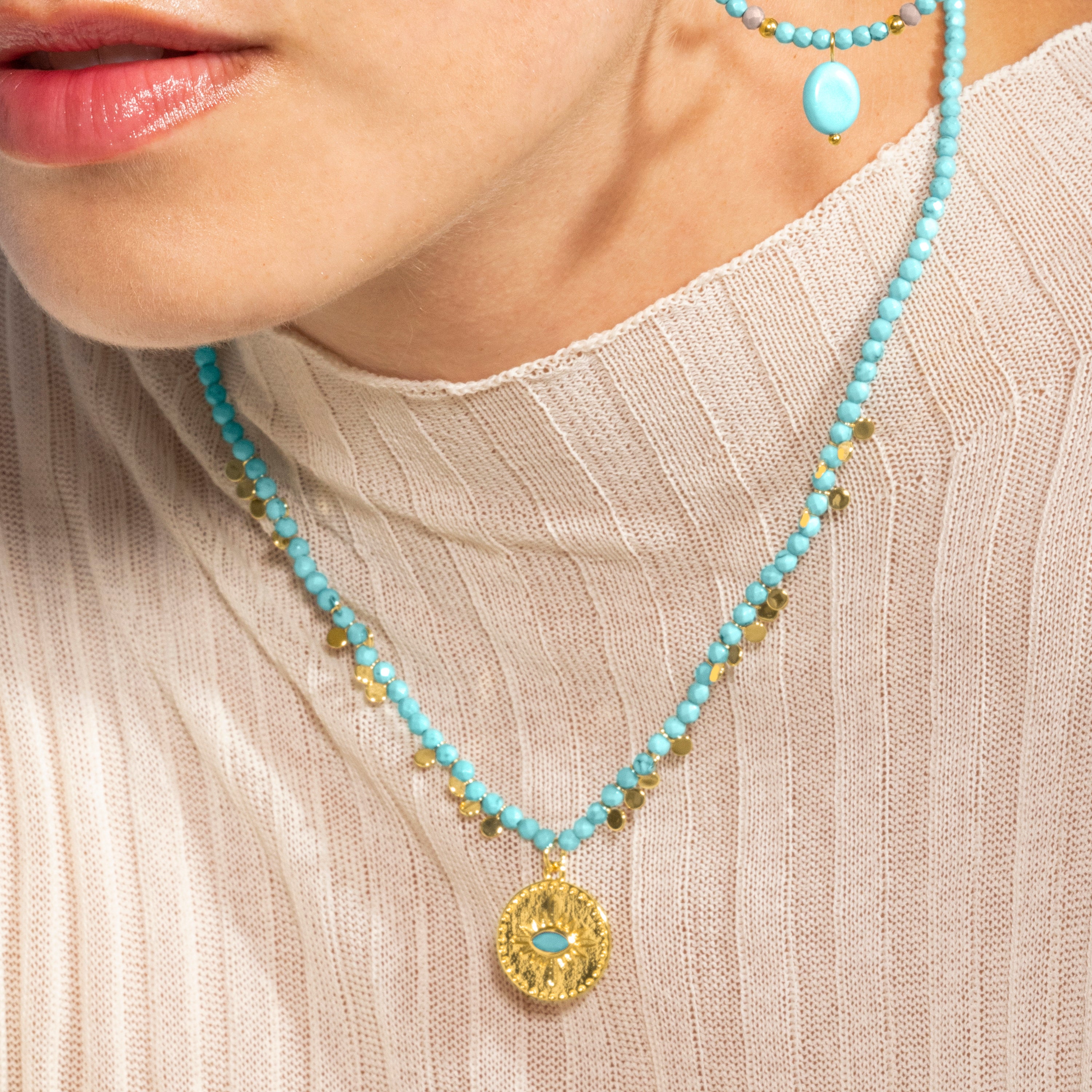 Collier en argent sterling 925 avec turquoise finition en or jaune 18K - Arleo