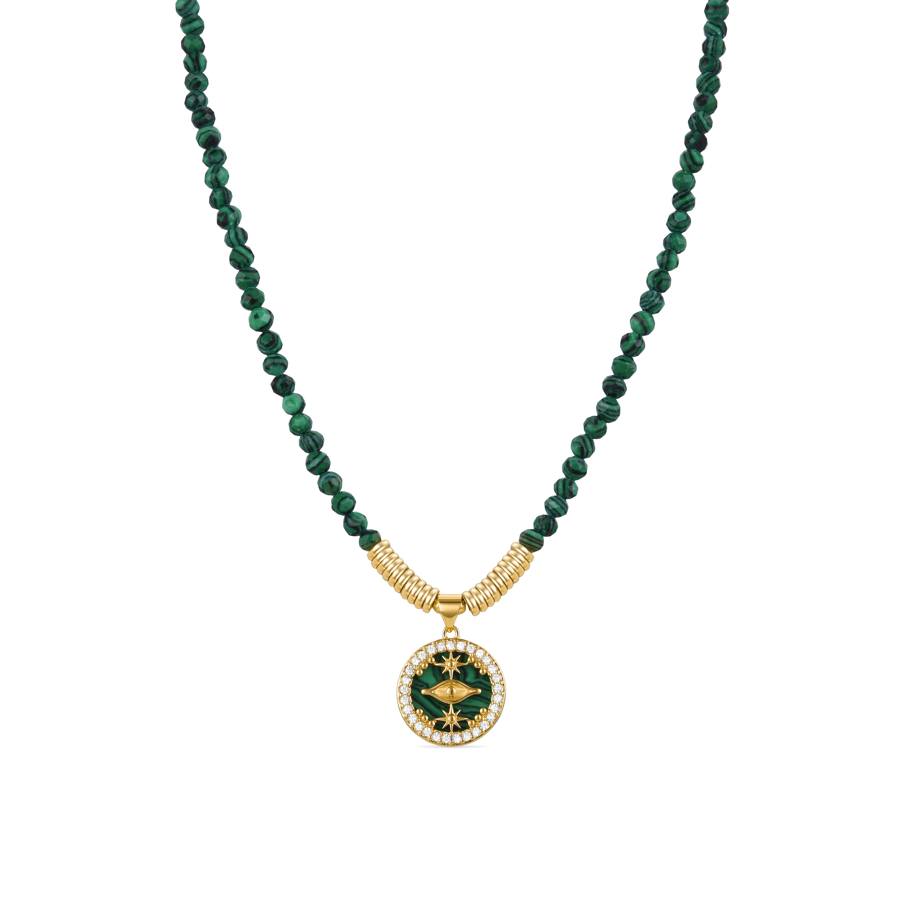 925er Sterling Silber Halskette mit Malachit, vergoldet mit 18K Gelbgold - Locare