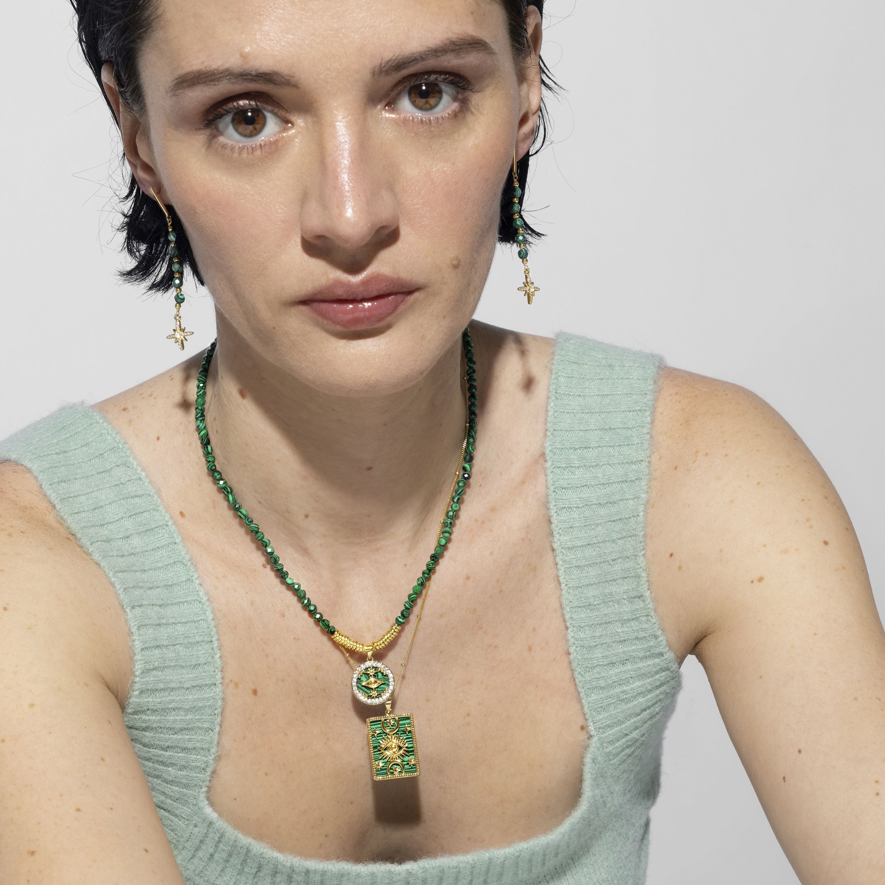 Collana in Argento Sterling 925 con Malachite finitura in oro giallo 18K - Locare