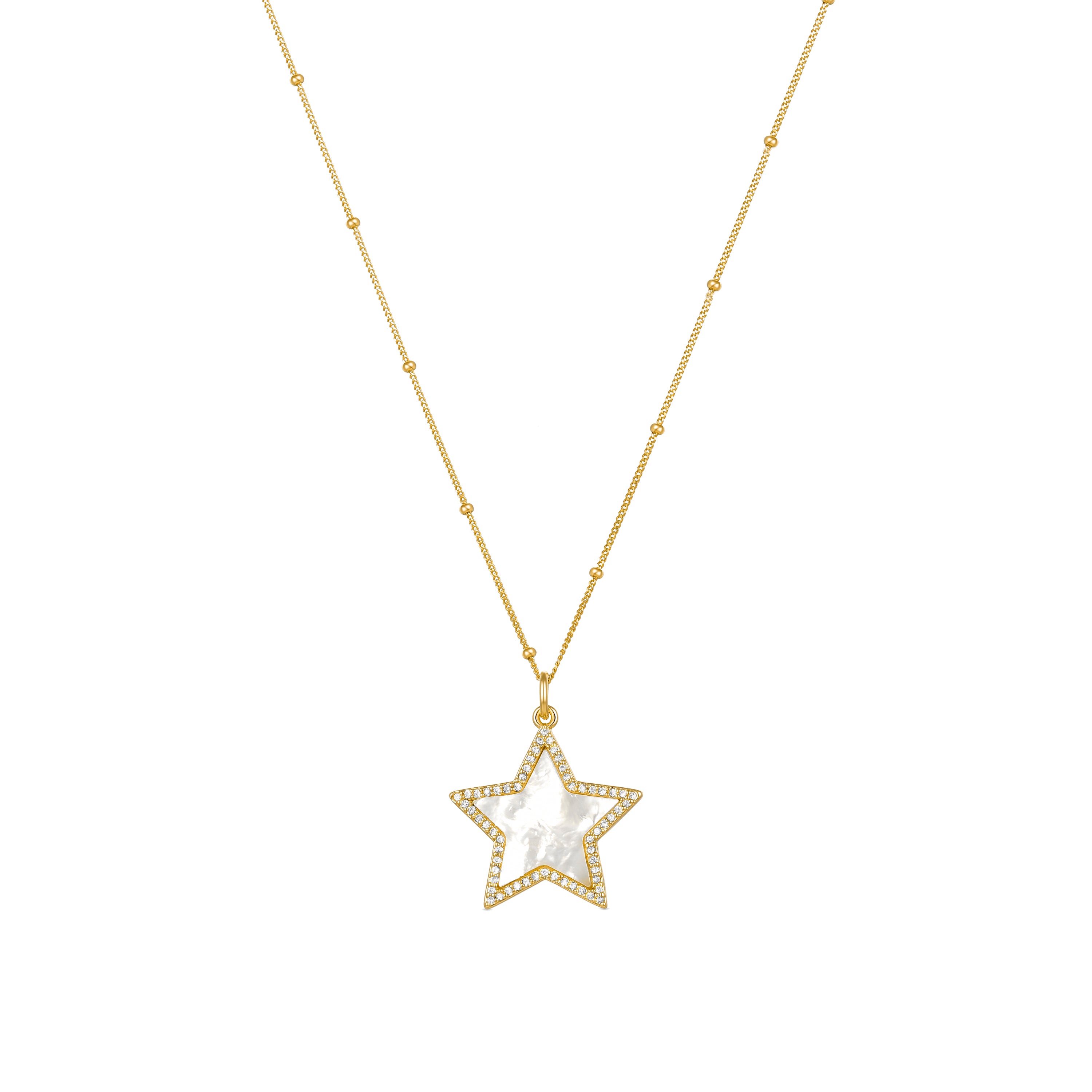 925 Sterling Silver Necklace with White Mother of Pearl finished in 18K Yellow Gold - Adala