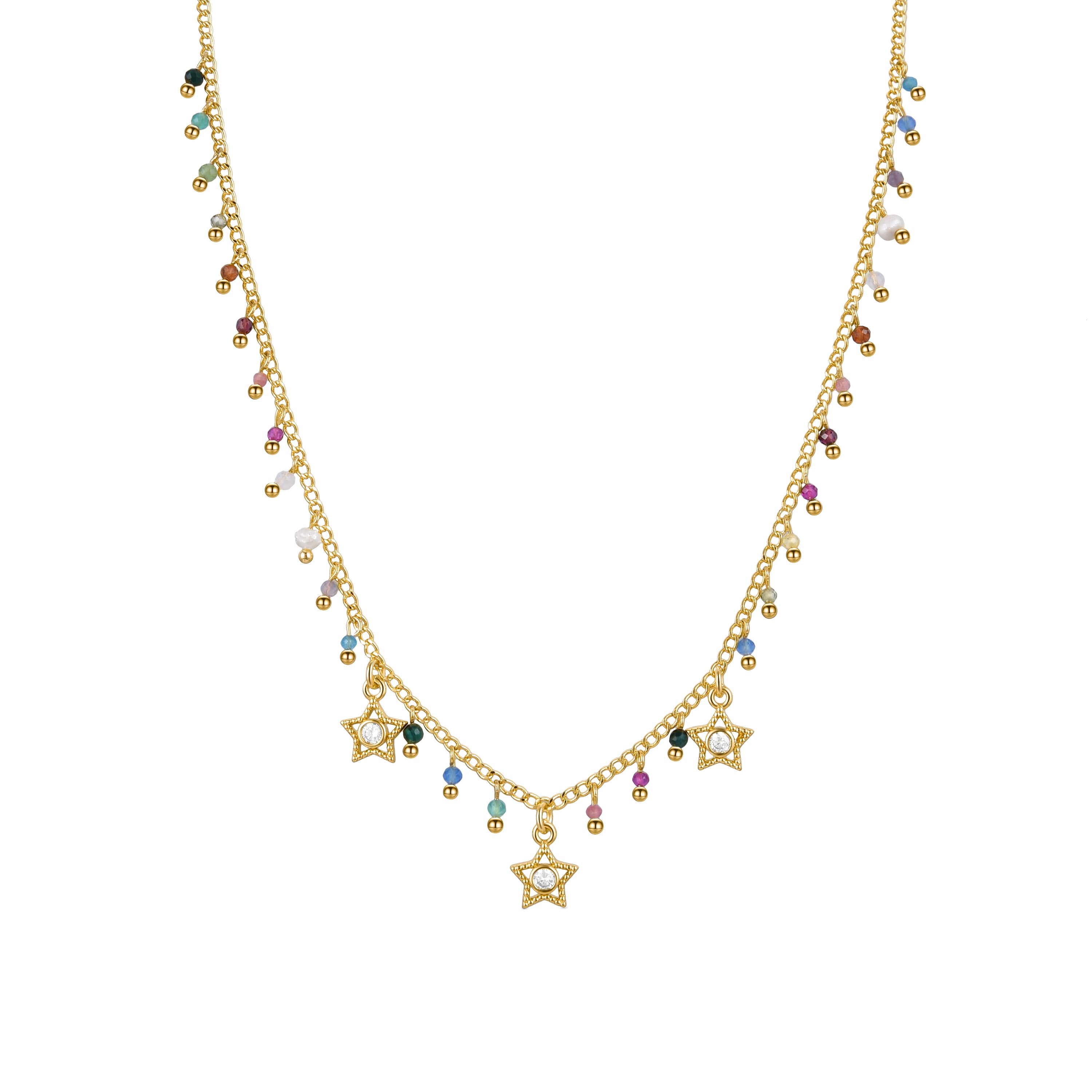 925er Silbercollier mit mehrfarbigem Kristall, vergoldet mit 18K Gelbgold - Sesse