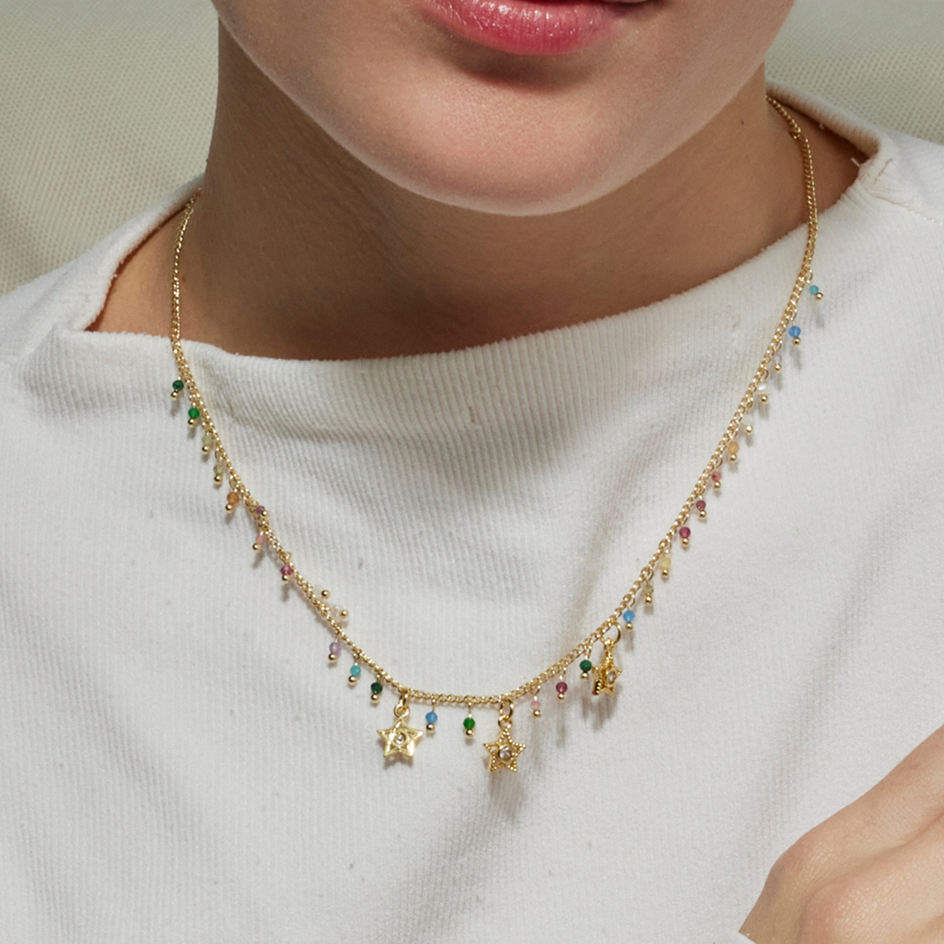 925er Silbercollier mit mehrfarbigem Kristall, vergoldet mit 18K Gelbgold - Sesse
