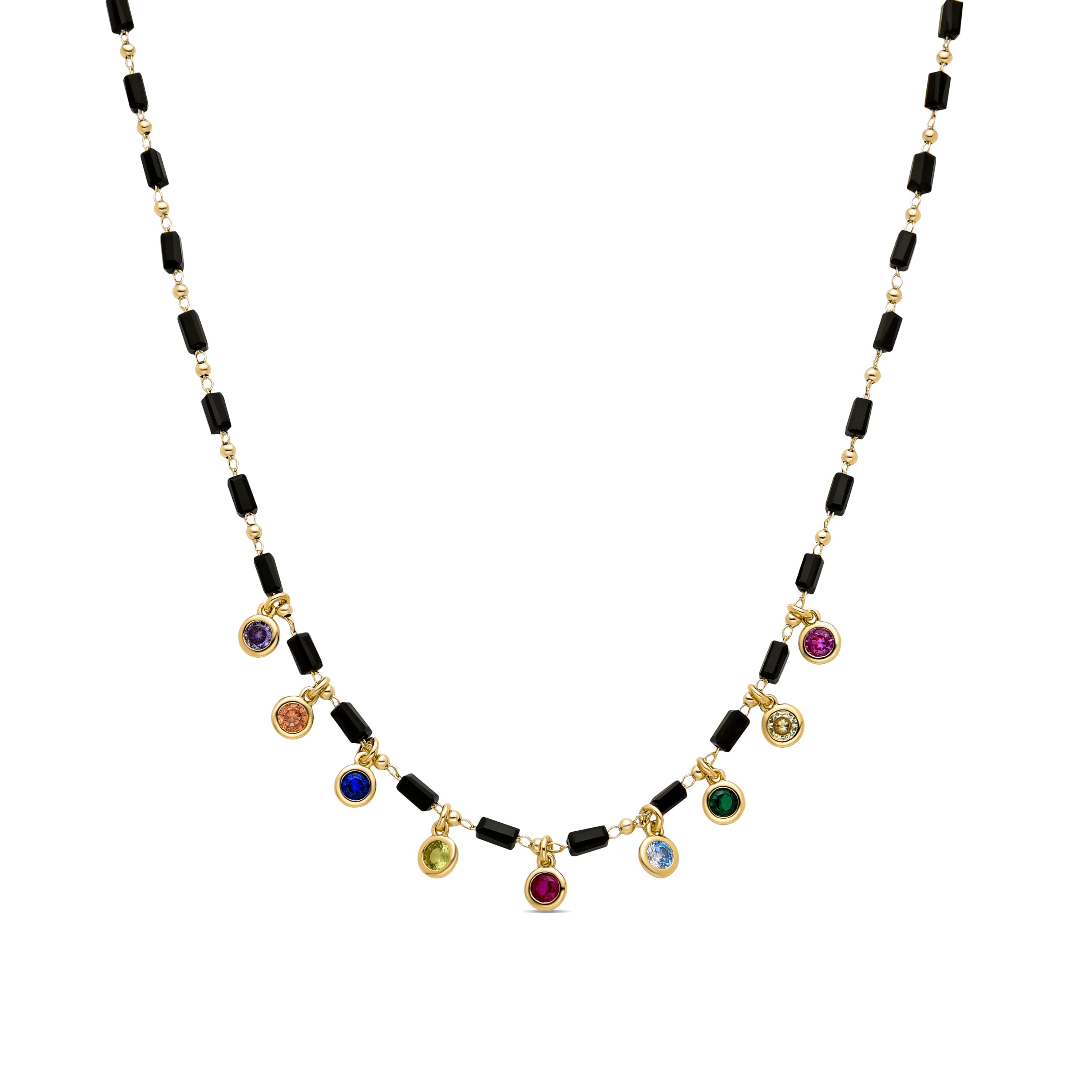Colar de Prata de Lei 925 com Zircónia Multicolor acabamento em ouro amarelo 18K - Vusak