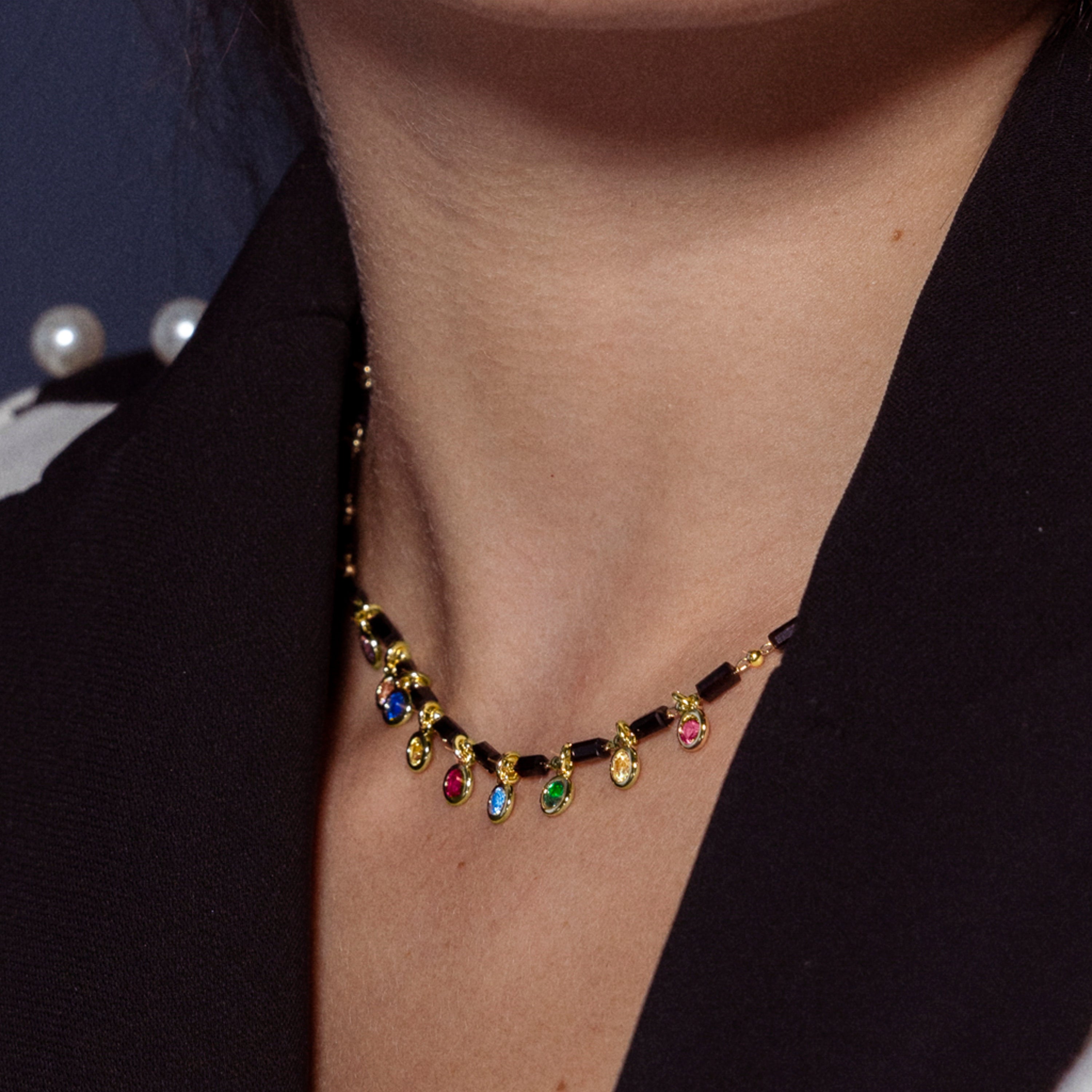 Colar de Prata de Lei 925 com Zircónia Multicolor acabamento em ouro amarelo 18K - Vusak