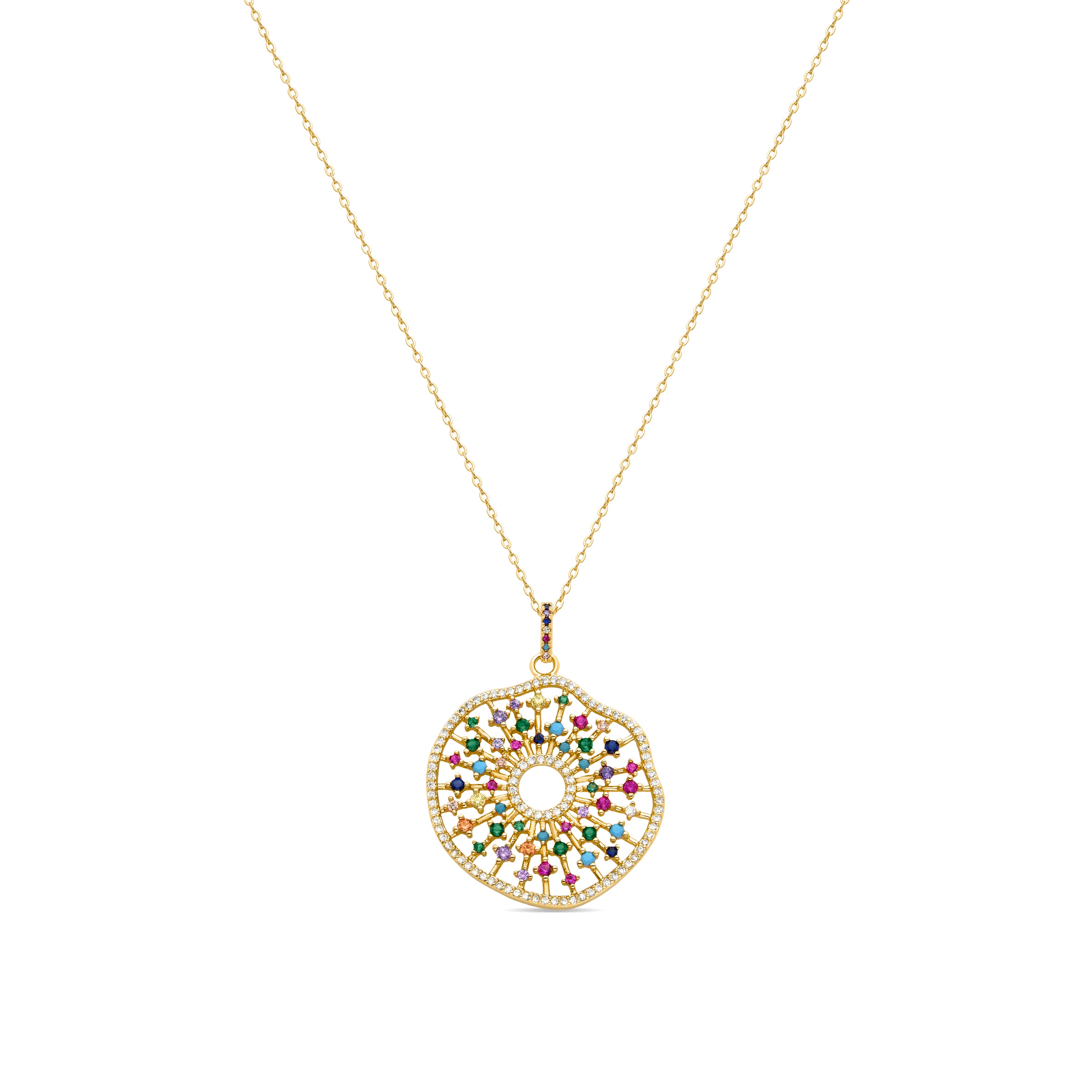 Collar de Plata de Ley 925 con Circonita Multicolor acabado en oro amarillo 18K - Xodoa