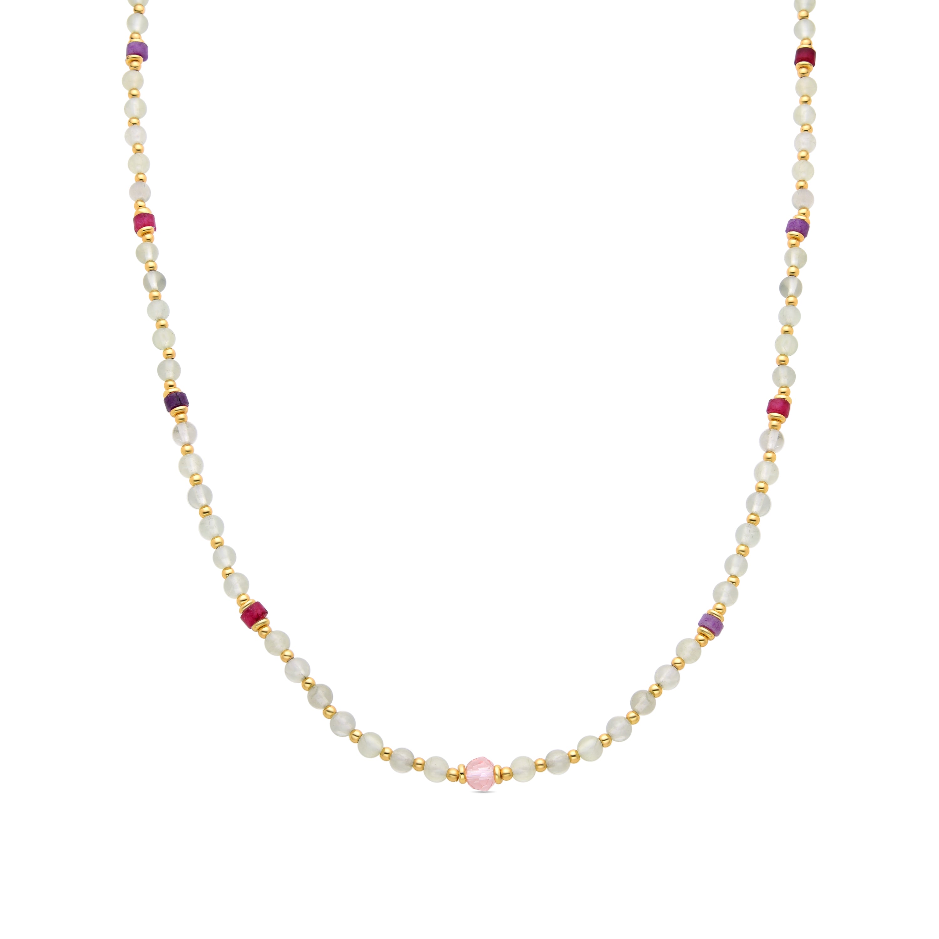 Colar de Prata de Lei 925 com Prehnita acabamento em ouro amarelo 18K - Rilxi