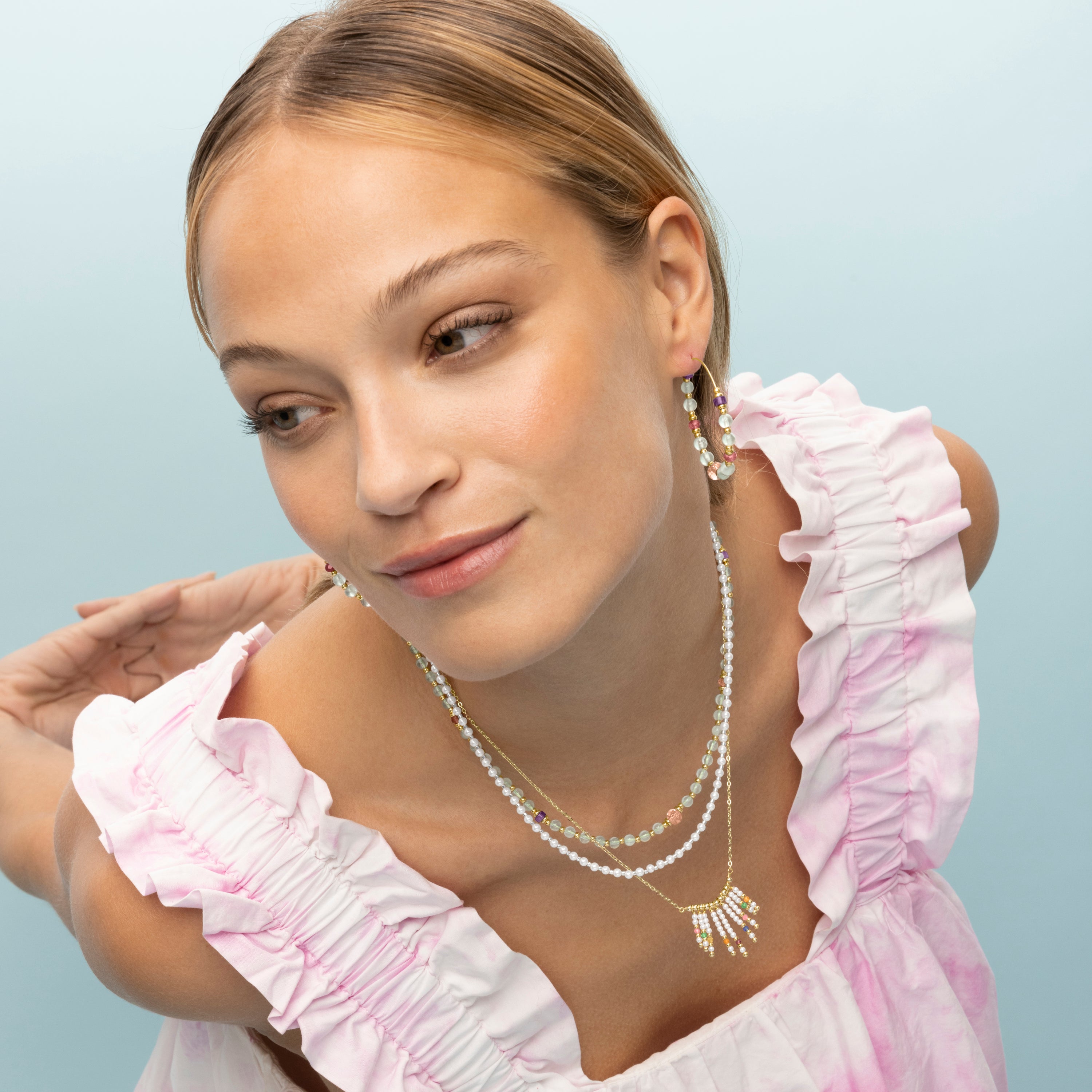 Collier en argent sterling 925 avec préhnite finition en or jaune 18K - Rilxi