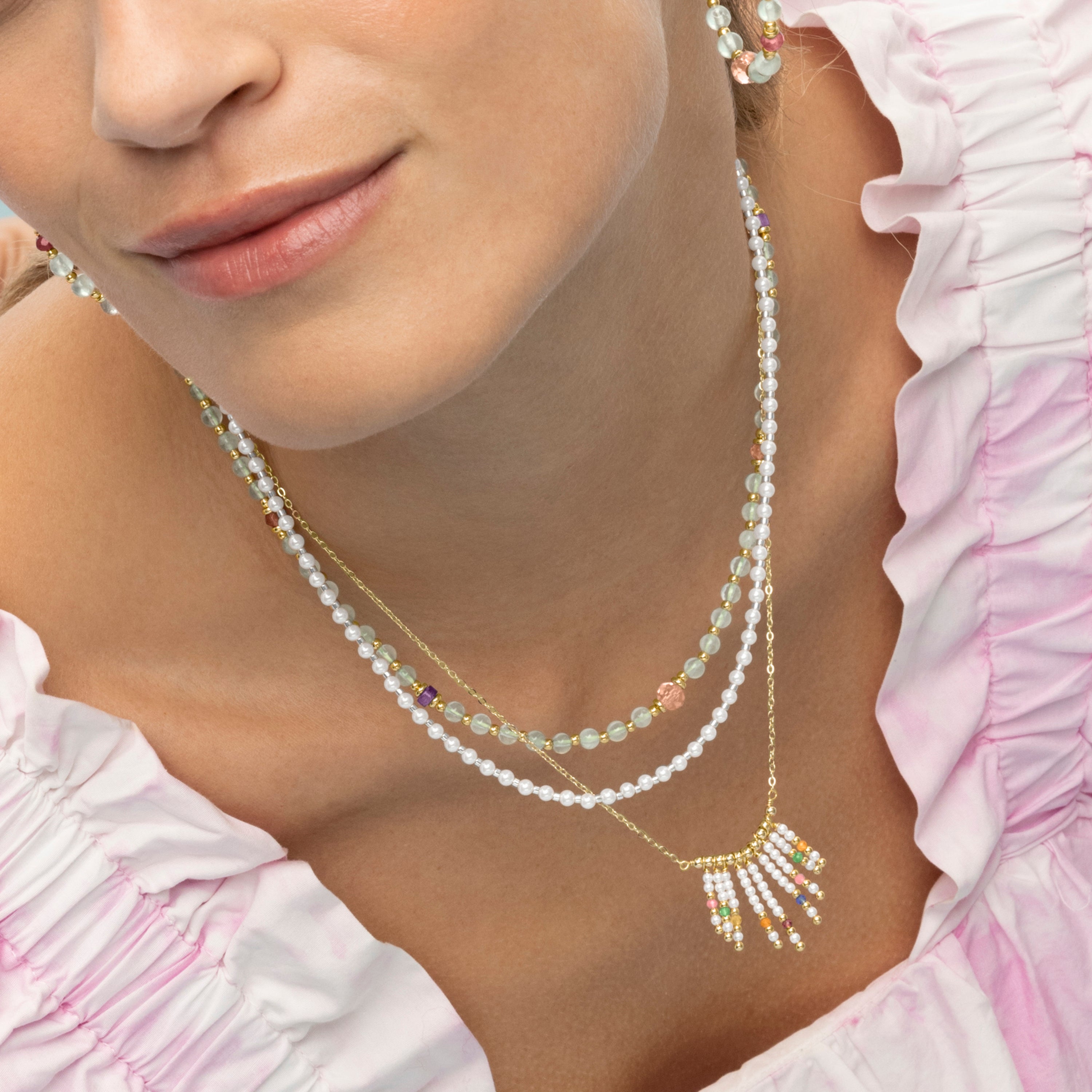 Collier en argent sterling 925 avec préhnite finition en or jaune 18K - Rilxi