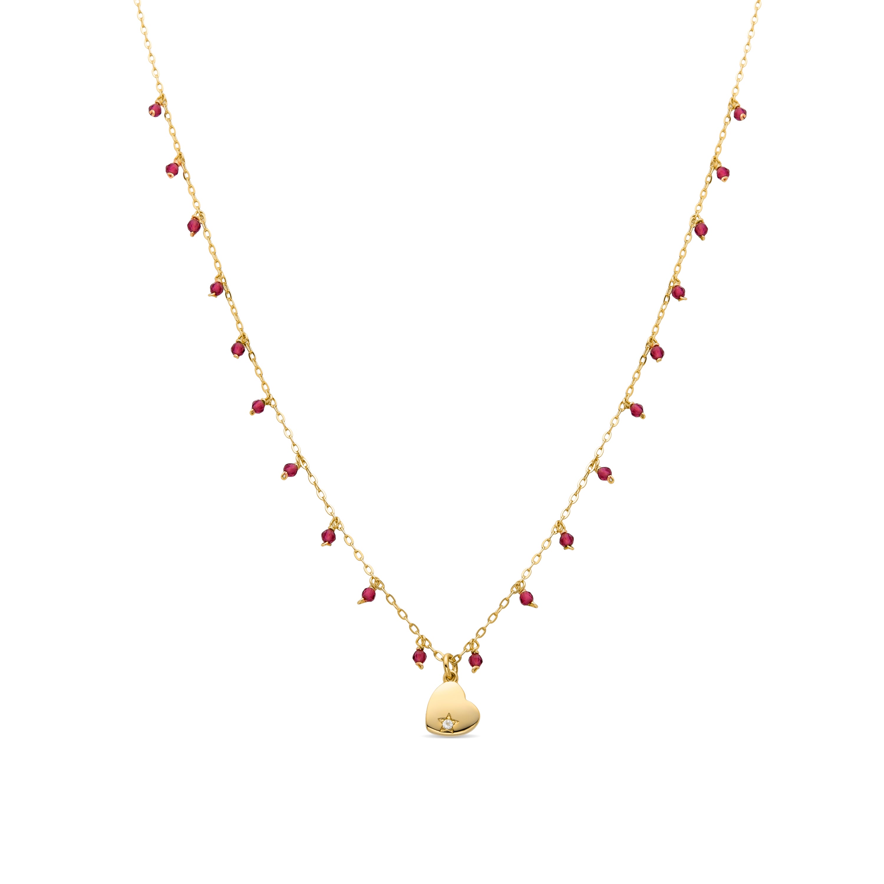 Collar de Plata de Ley 925 con Cristal Rojo acabado en oro amarillo 18K - Erilah