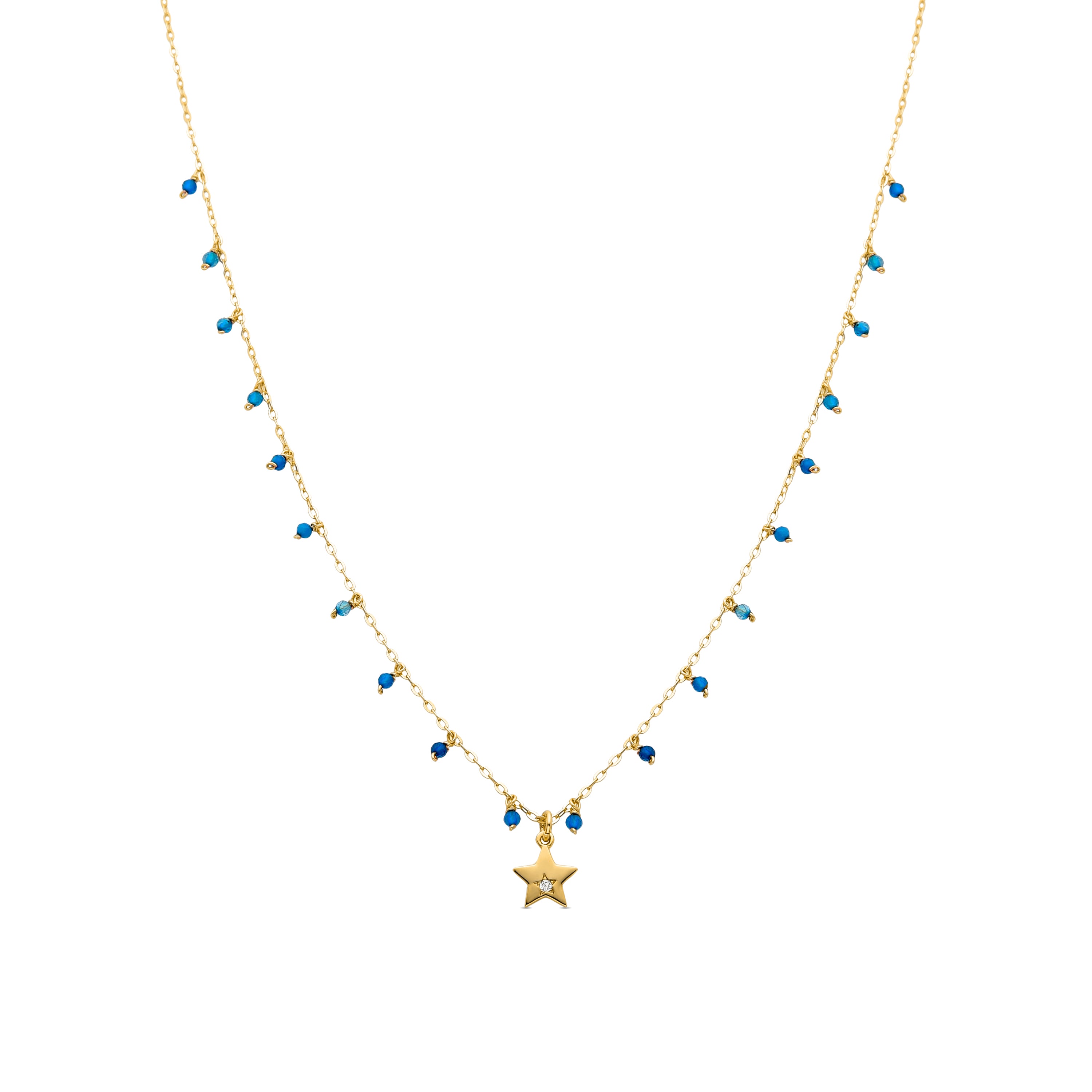 Collana in Argento Sterling 925 con Cristallo Blu Scuro rifinita in oro giallo 18K - Zysuo