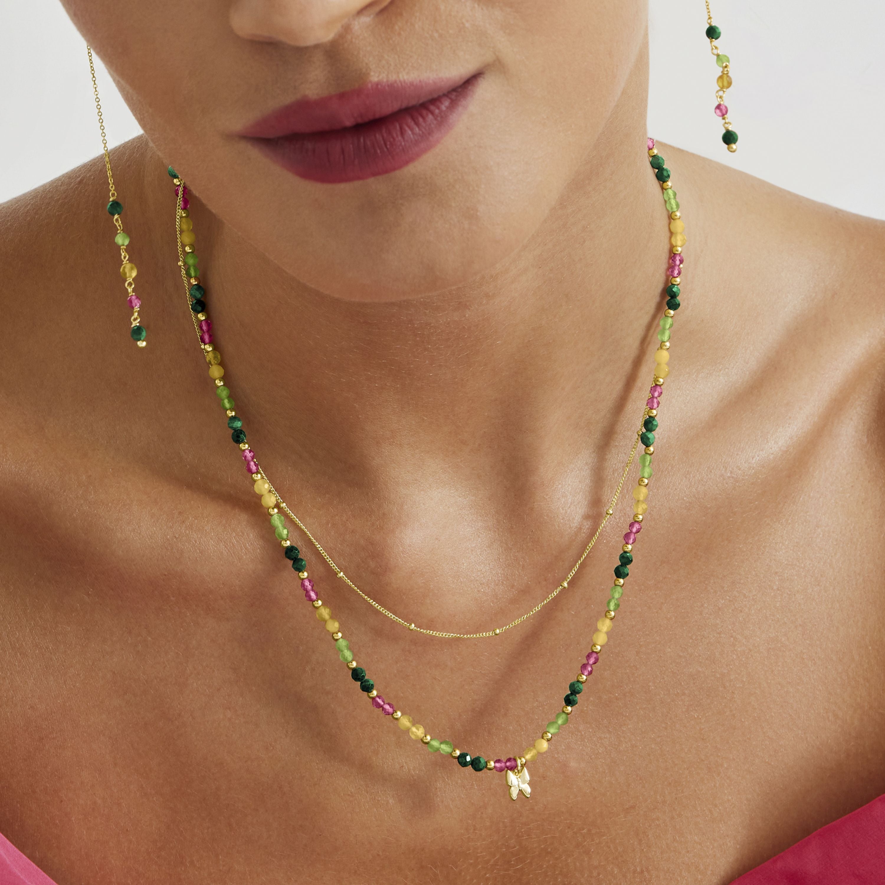 Collar de Plata de Ley 925 con Cristal Verde acabado en oro amarillo 18K - Mariposa