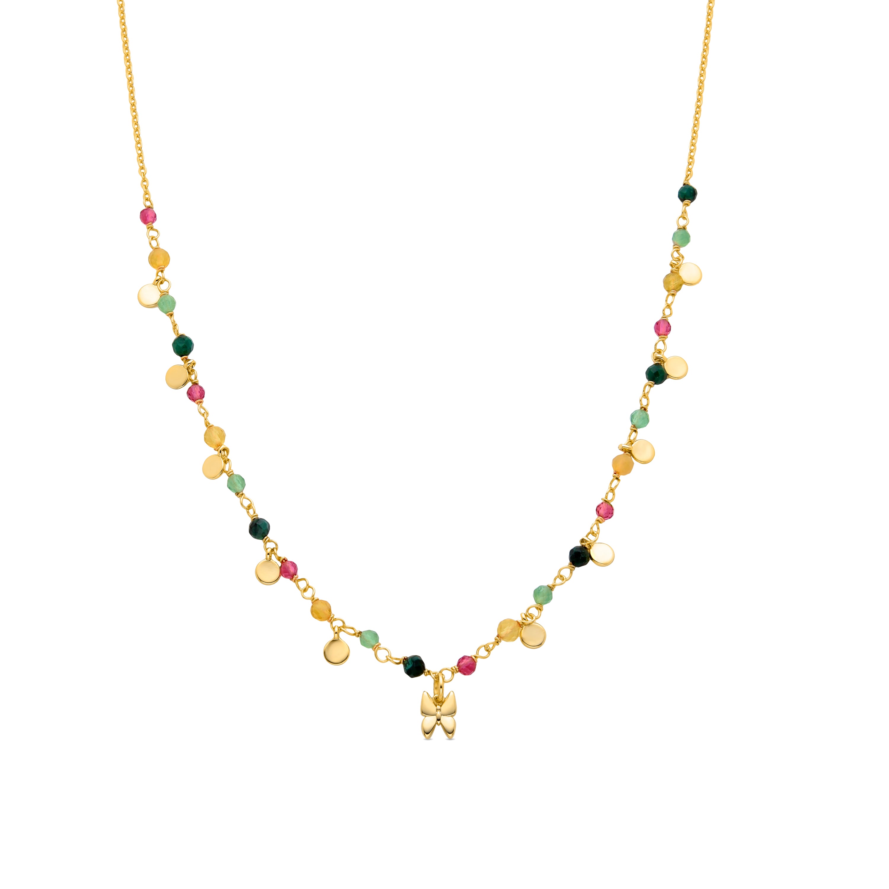 Collier en argent sterling 925 avec cristal vert finition or jaune 18K - Papillon