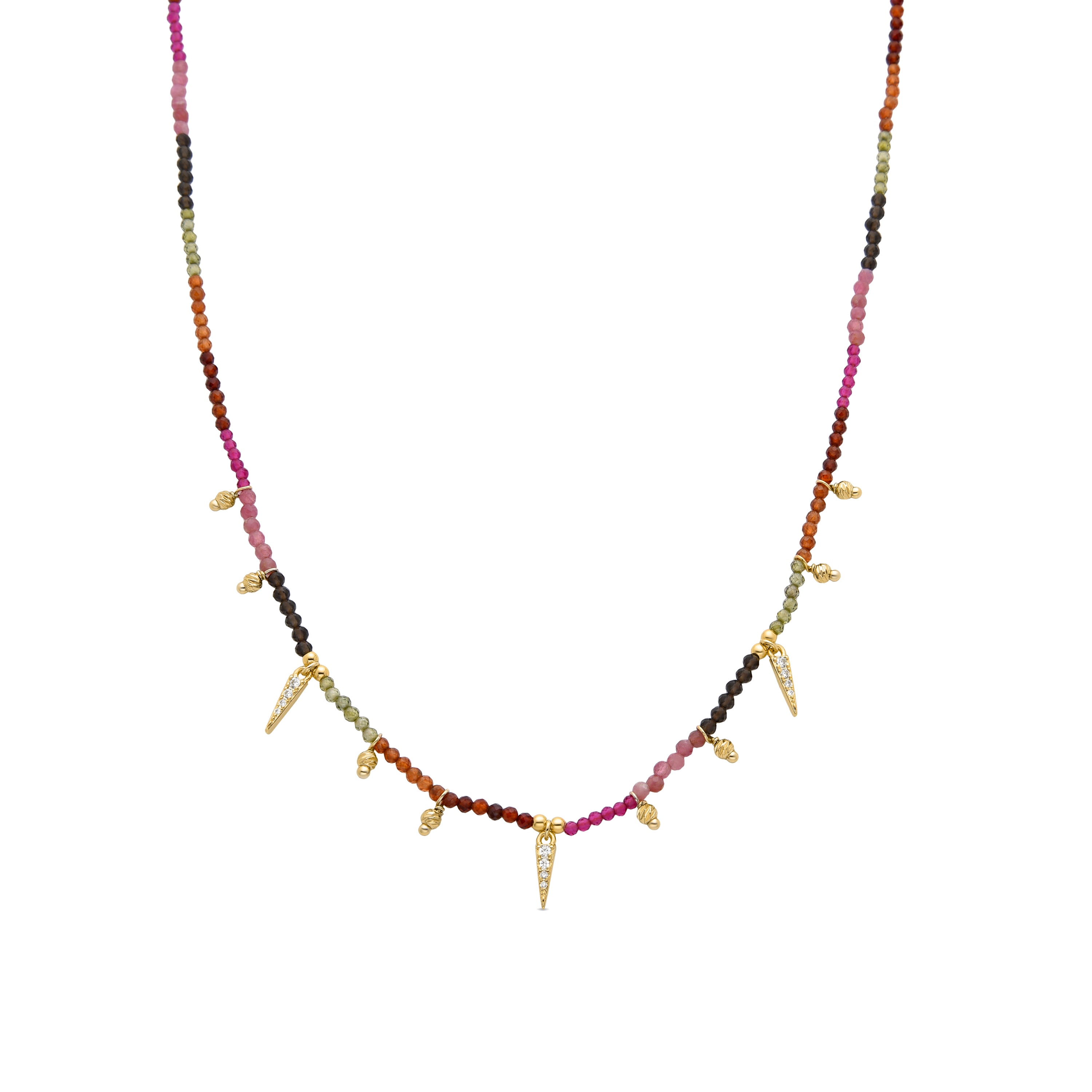 925 Sterling Silver Necklace with Multicolor Crystal finished in 18K Yellow Gold - Baklo