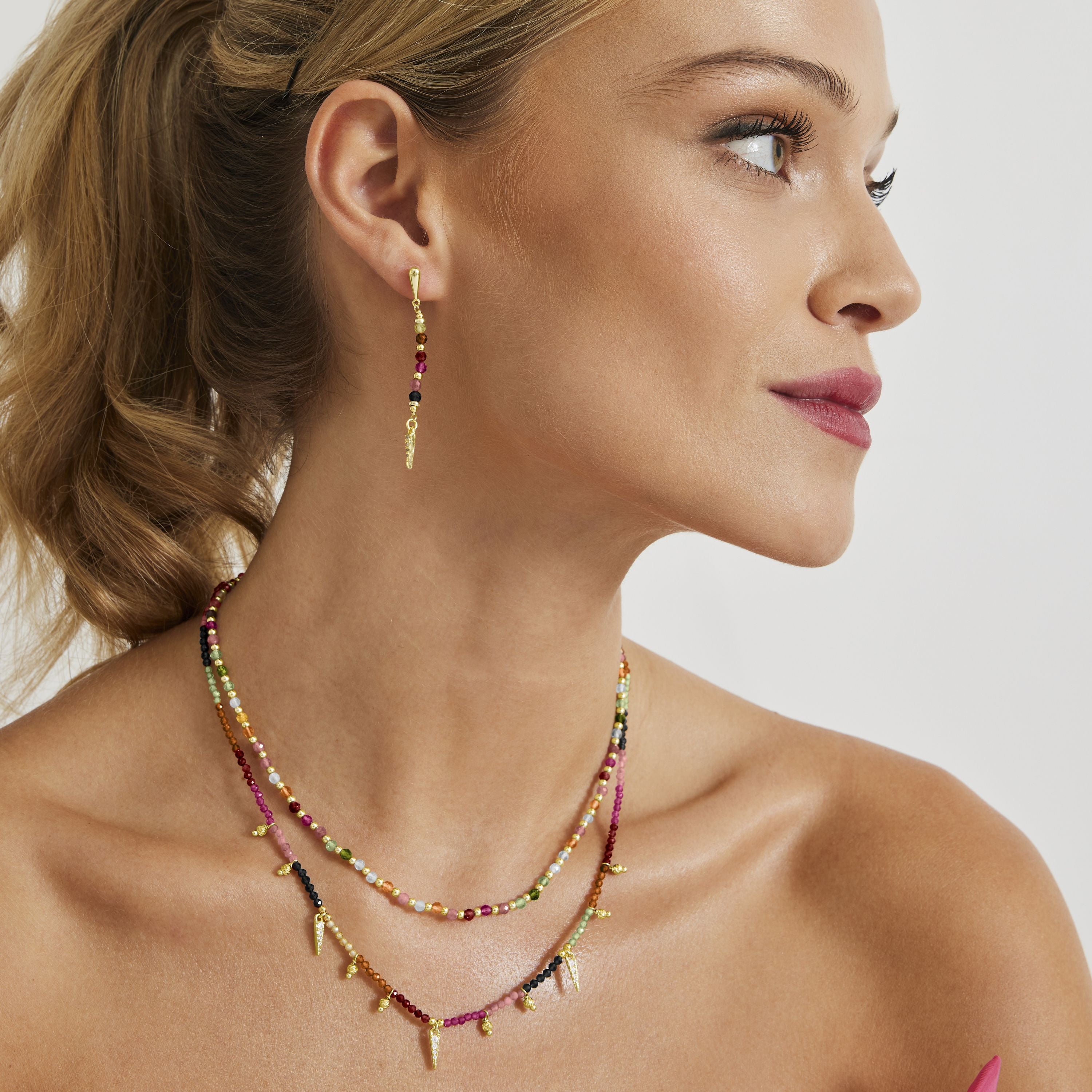925 Sterling Silver Necklace with Multicolor Crystal finished in 18K Yellow Gold - Baklo