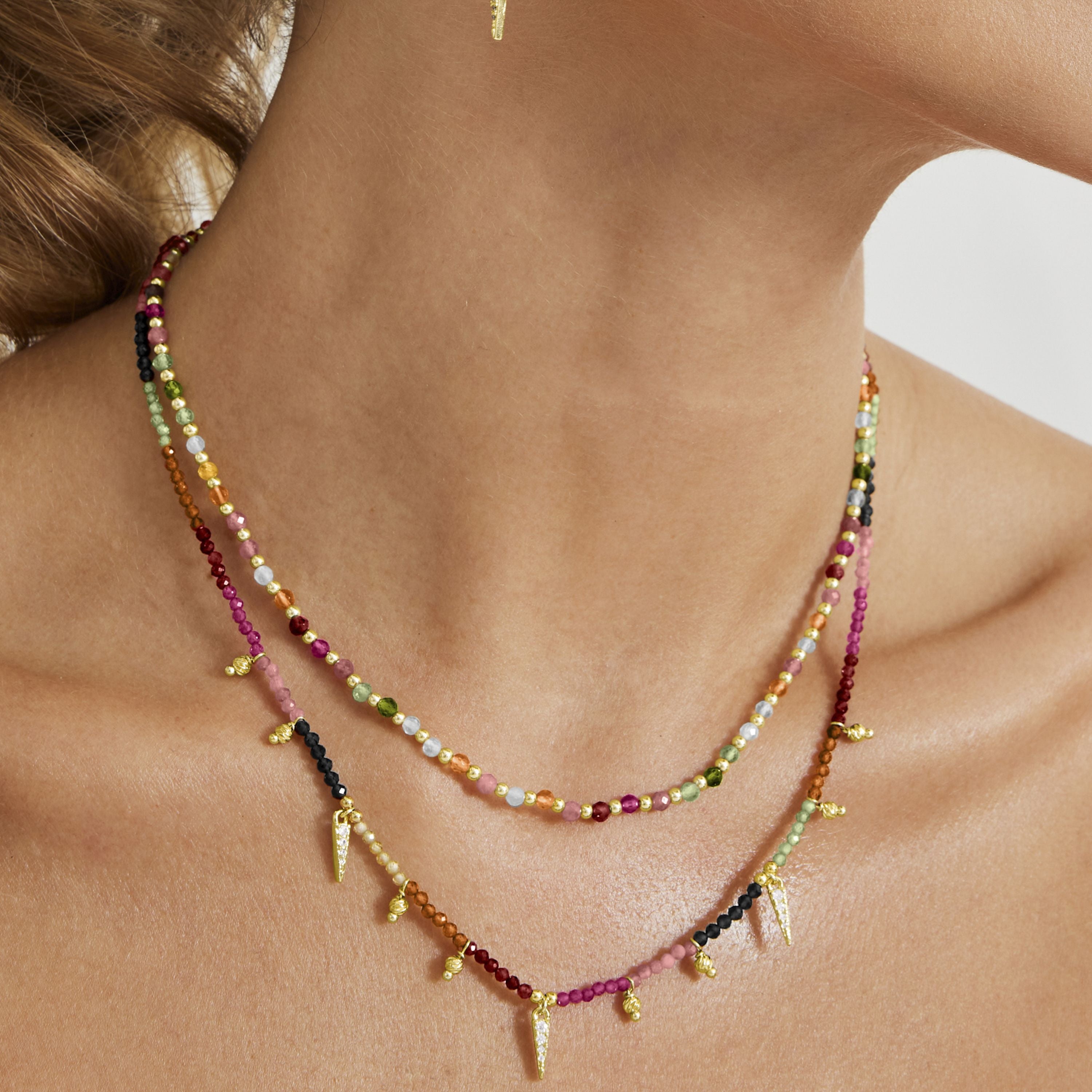 925 Sterling Silver Necklace with Multicolor Crystal finished in 18K Yellow Gold - Baklo