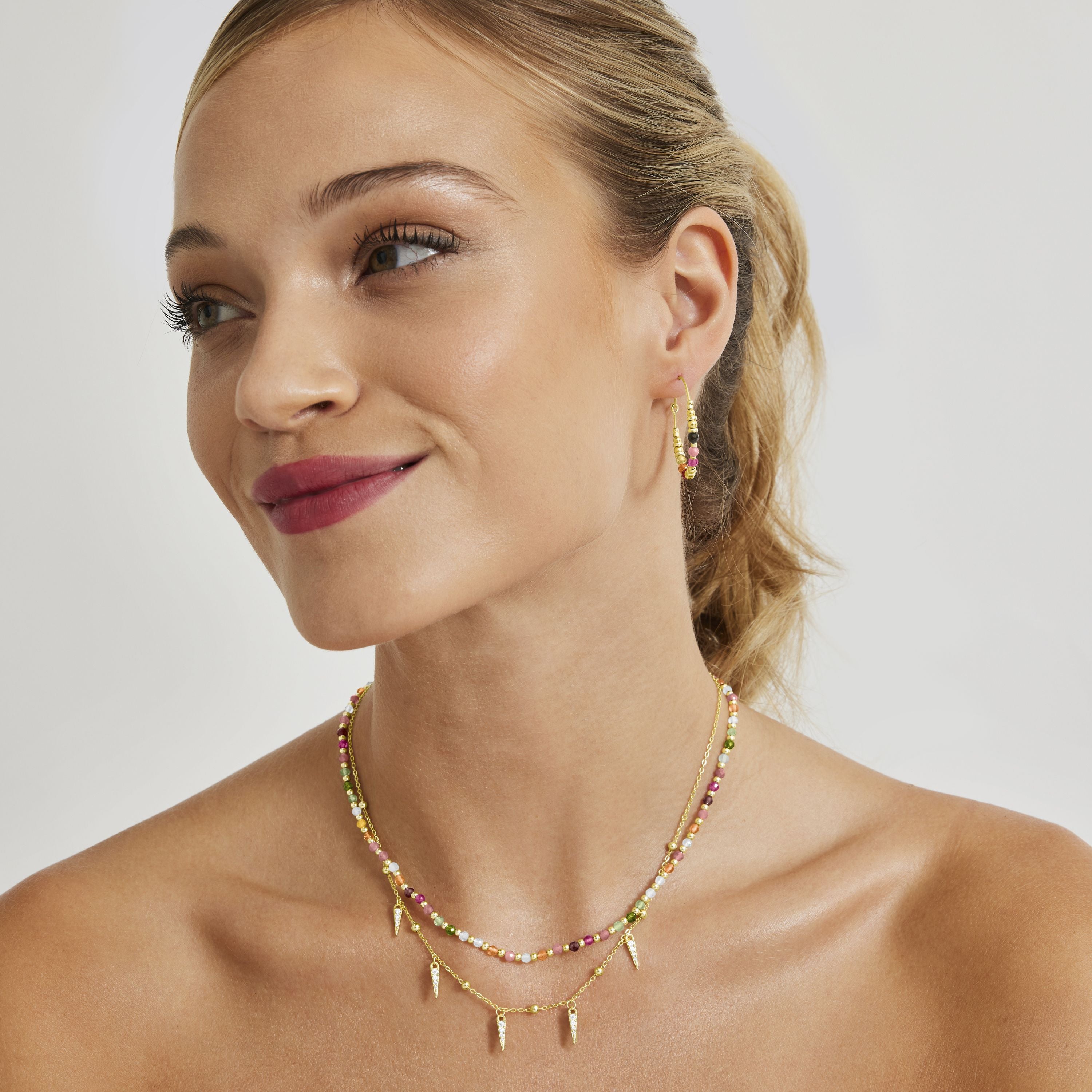 925 Sterling Silver Necklace with Multicolor Crystal finished in 18K Yellow Gold - Dirrim