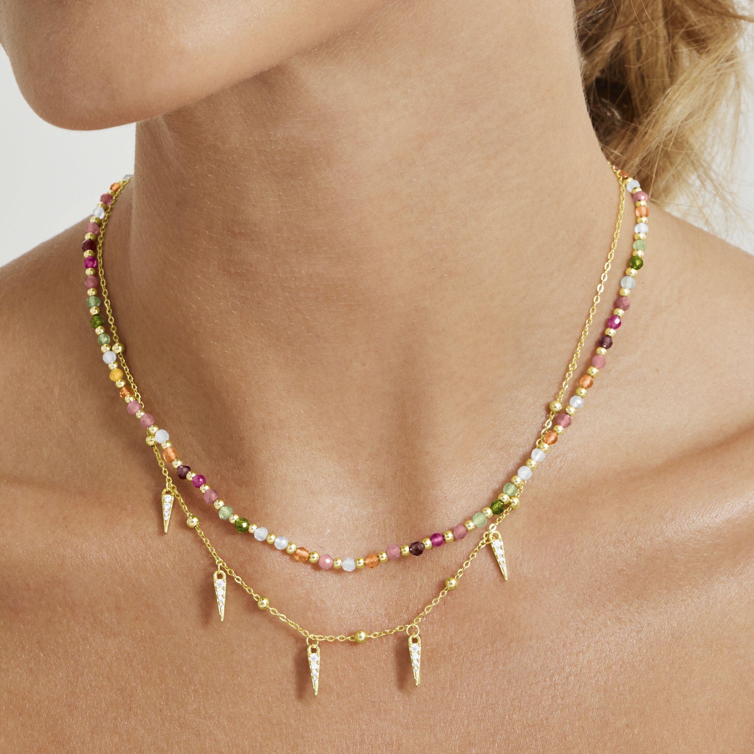 925 Sterling Silver Necklace with Multicolor Crystal finished in 18K Yellow Gold - Dirrim
