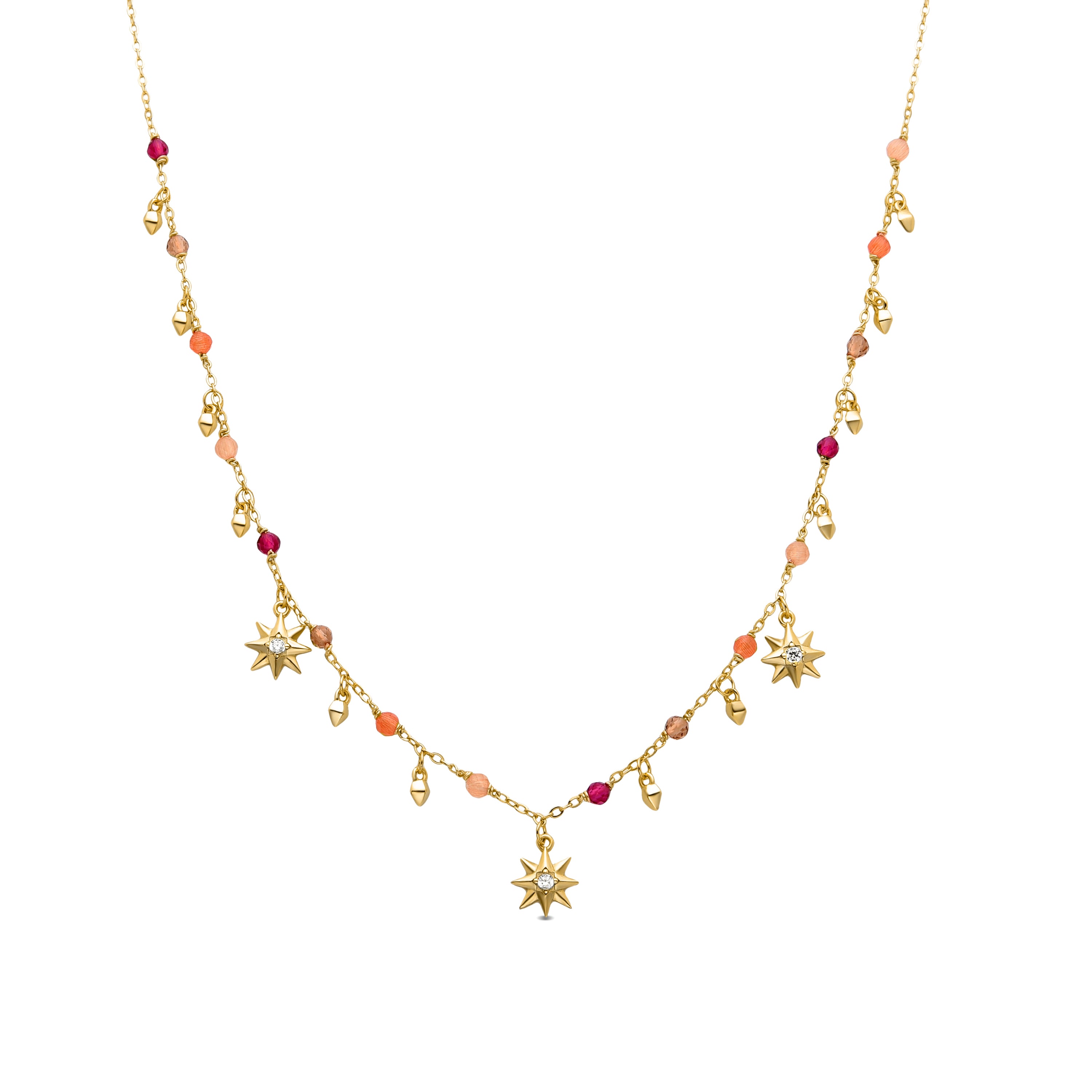 925er Sterlingsilber-Halskette mit mehrfarbigem Kristall, vergoldet mit 18K Gelbgold - Sekhay