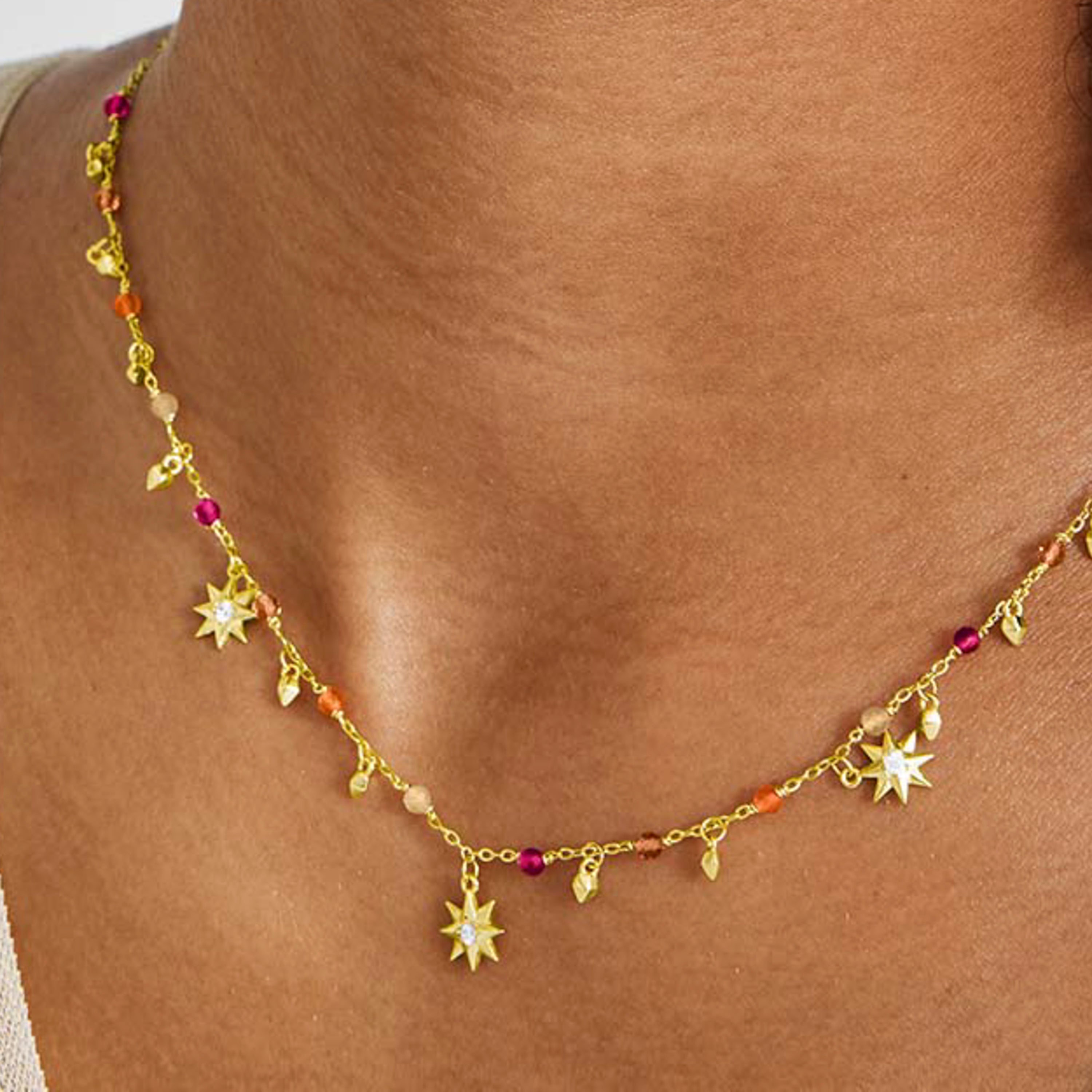 925er Sterlingsilber-Halskette mit mehrfarbigem Kristall, vergoldet mit 18K Gelbgold - Sekhay