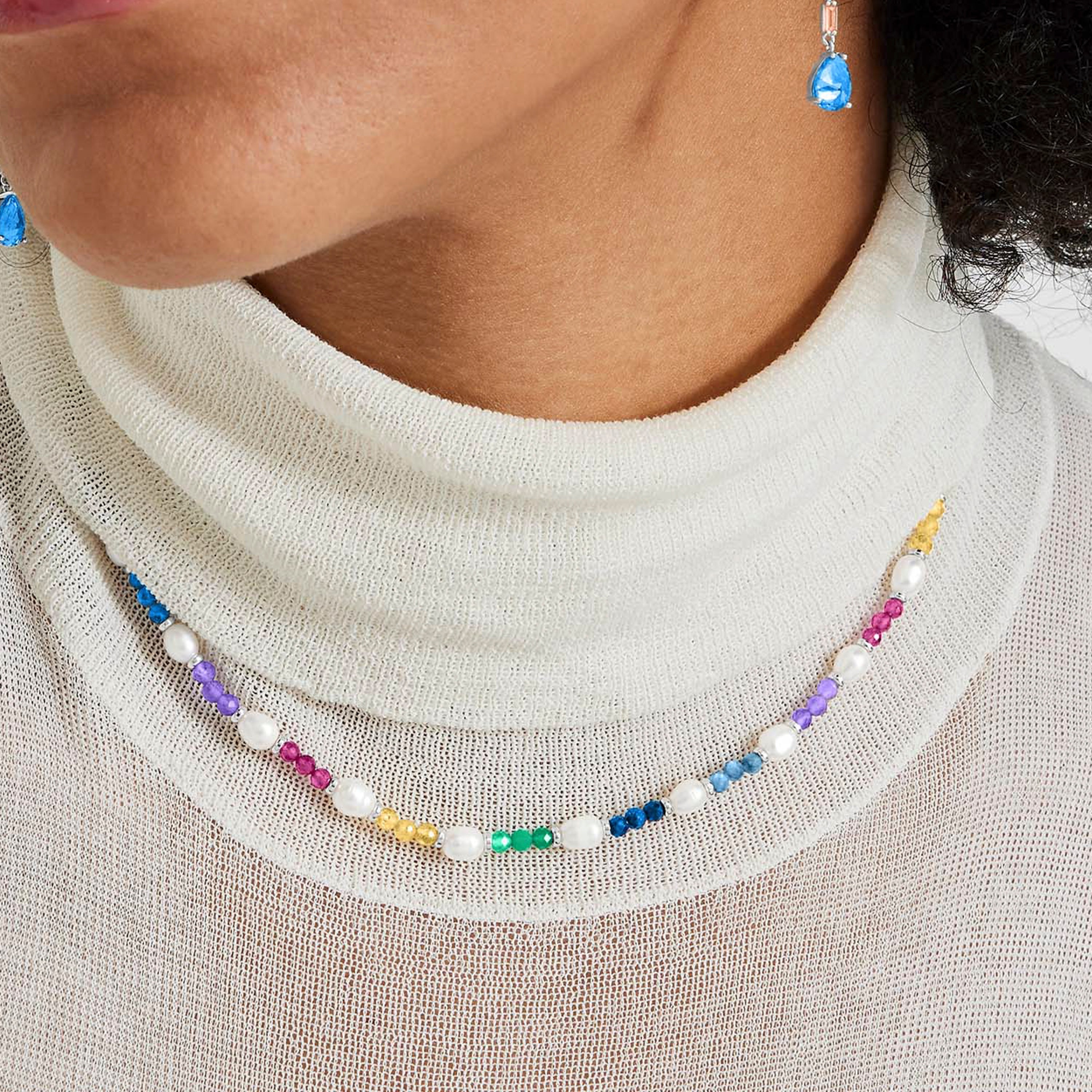 Collar de Plata de Ley 925 con Cristal Multicolor acabado en rodio - Biroal