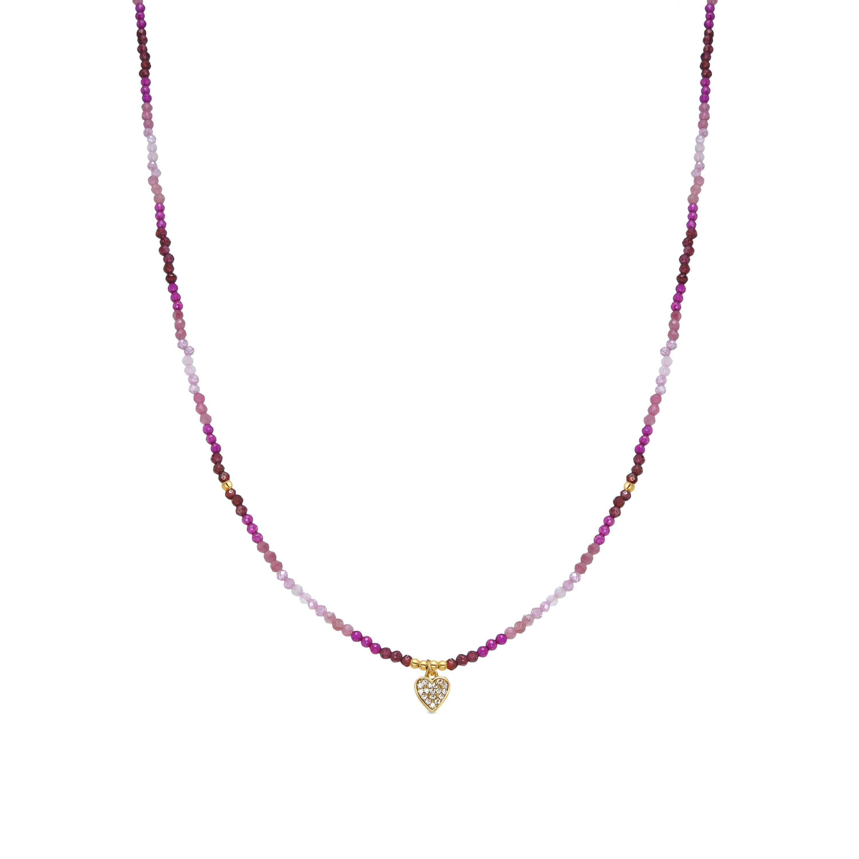 925er Silberhalskette mit rosa Kristall, vergoldet mit 18k - Herz
