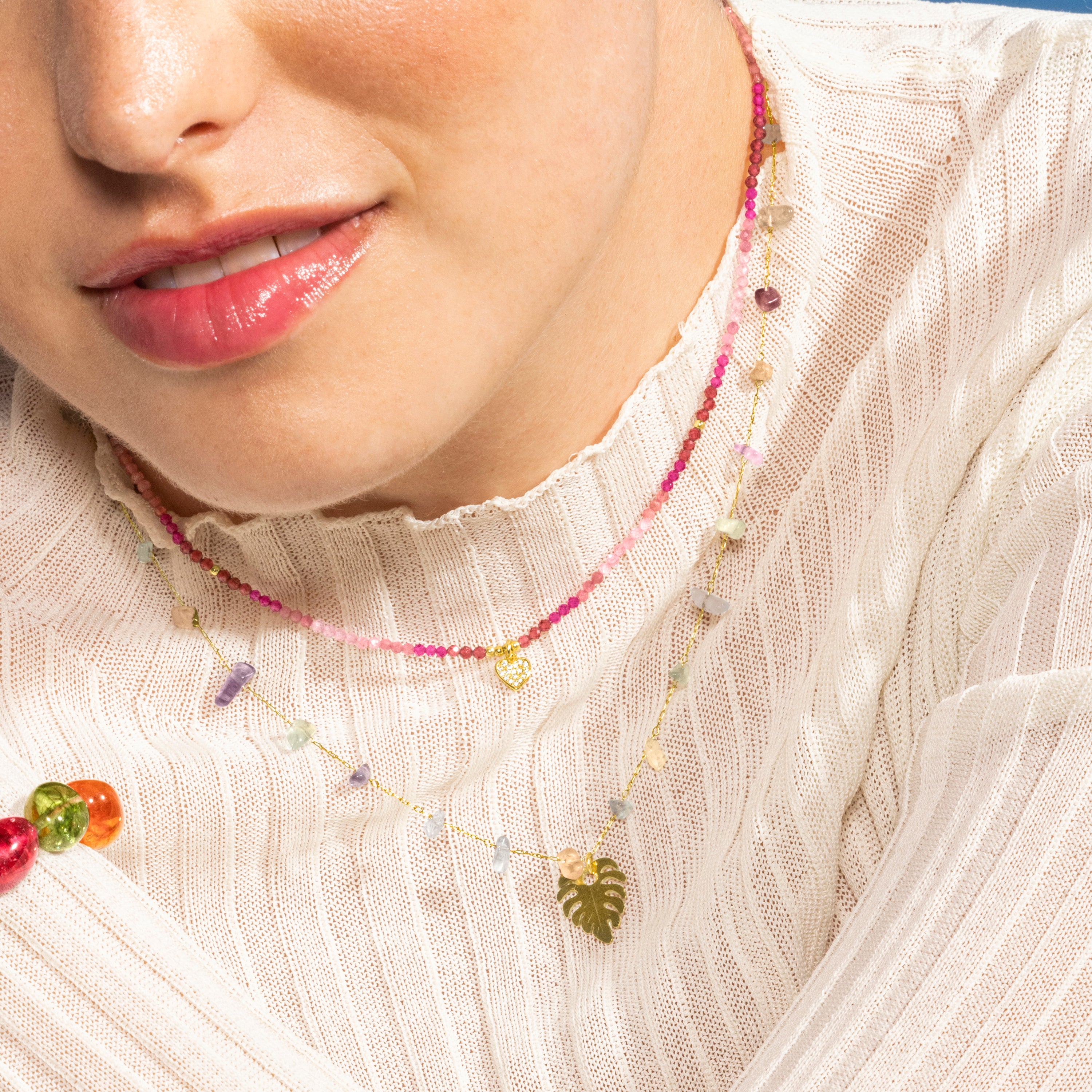 925er Silberhalskette mit rosa Kristall, vergoldet mit 18k - Herz