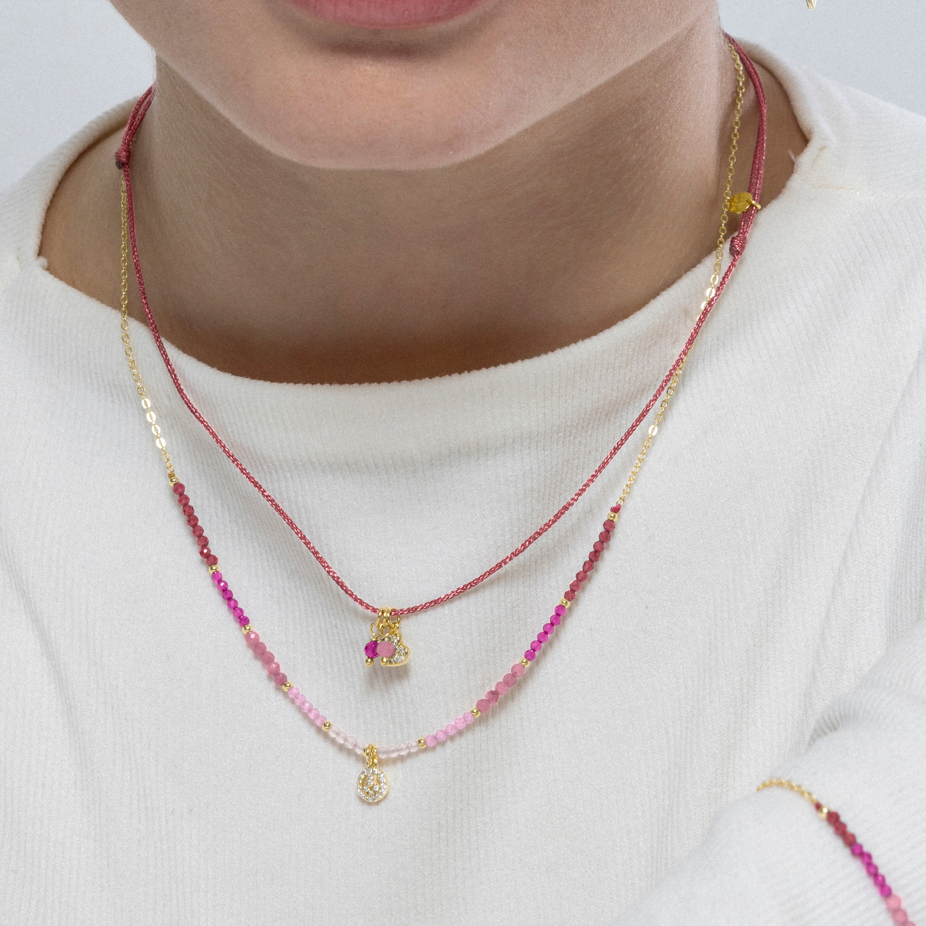 Collana in Argento Sterling 925 e Cristallo Rosa finitura in oro giallo 18k - Pace