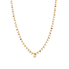 Collar de Plata de Ley 925 y Cristal Rosa acabado en oro amarillo de 18k - Candado