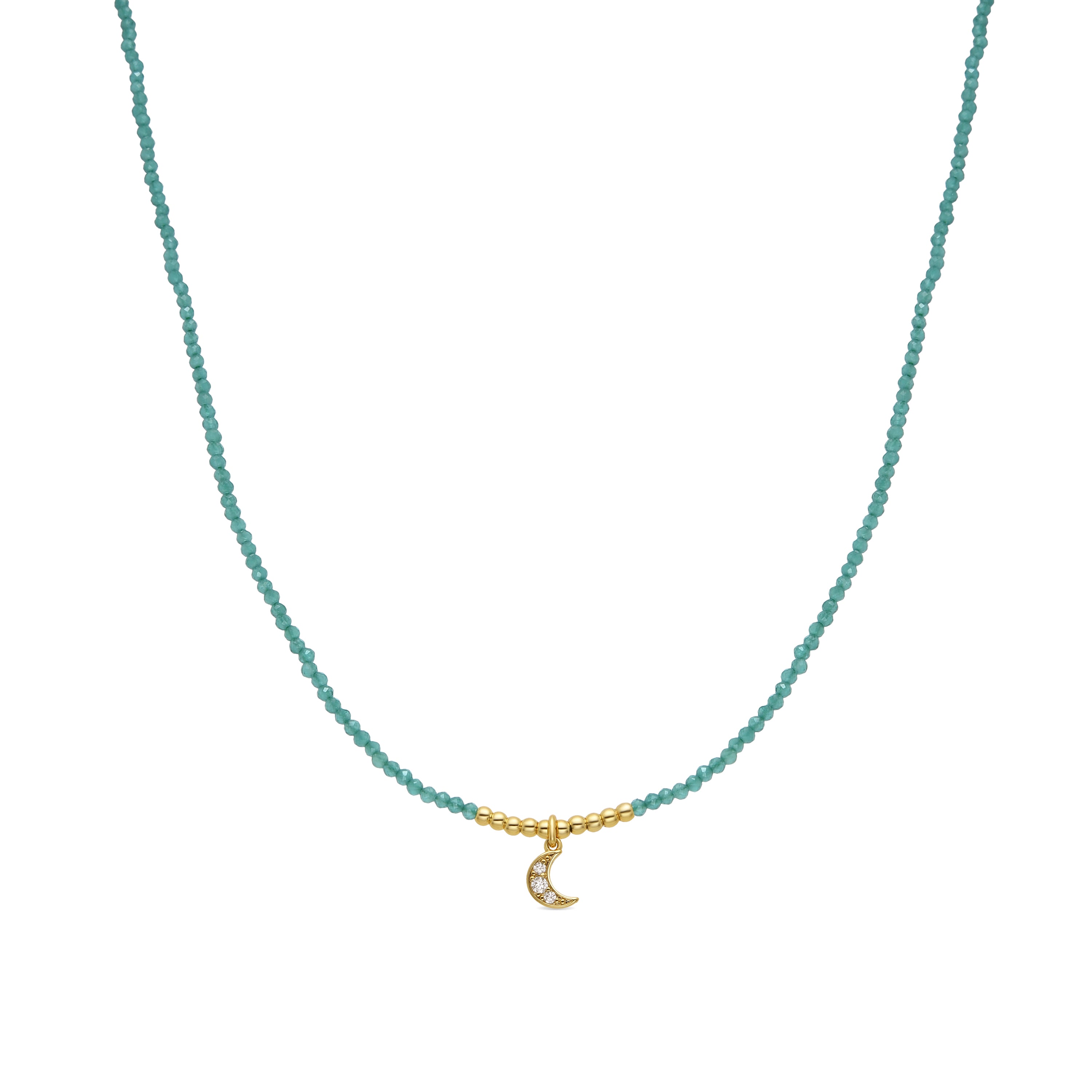 925er Silberhalskette mit grünem Kristall, vergoldet mit 18K Gelbgold - Mond