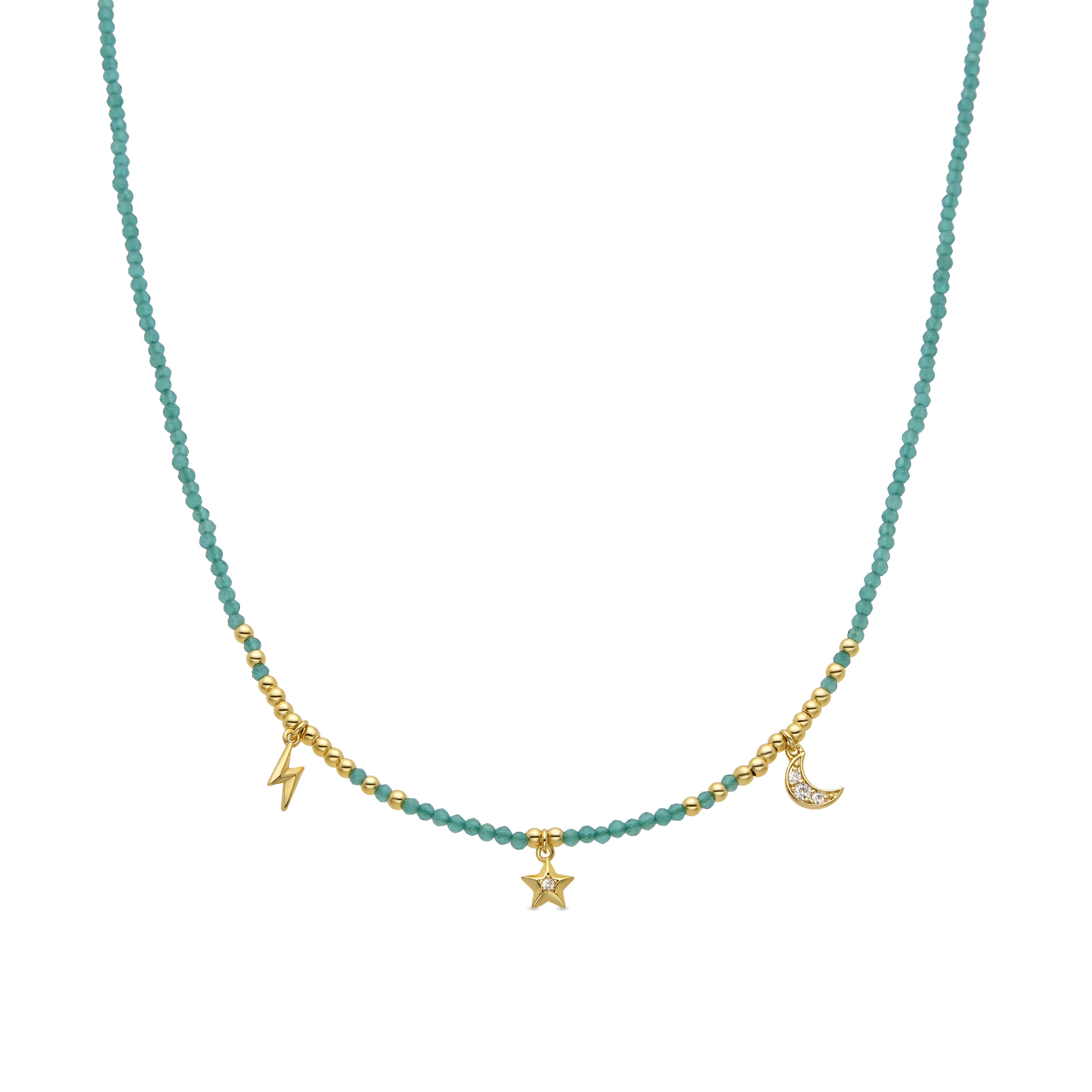 Collier en argent sterling 925 et cristal vert finition or jaune 18K - Olzex
