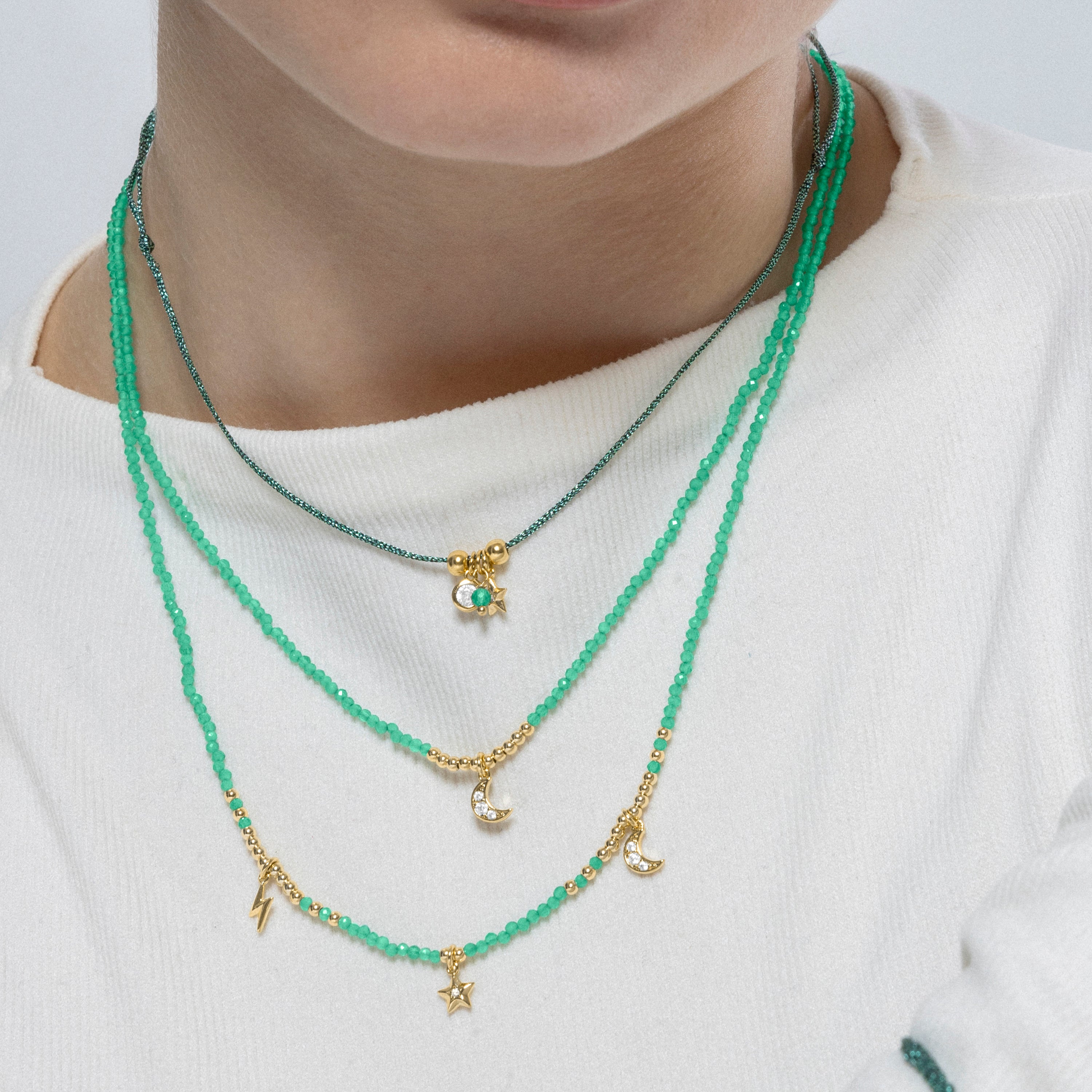 Collier en argent sterling 925 et cristal vert finition or jaune 18K - Olzex