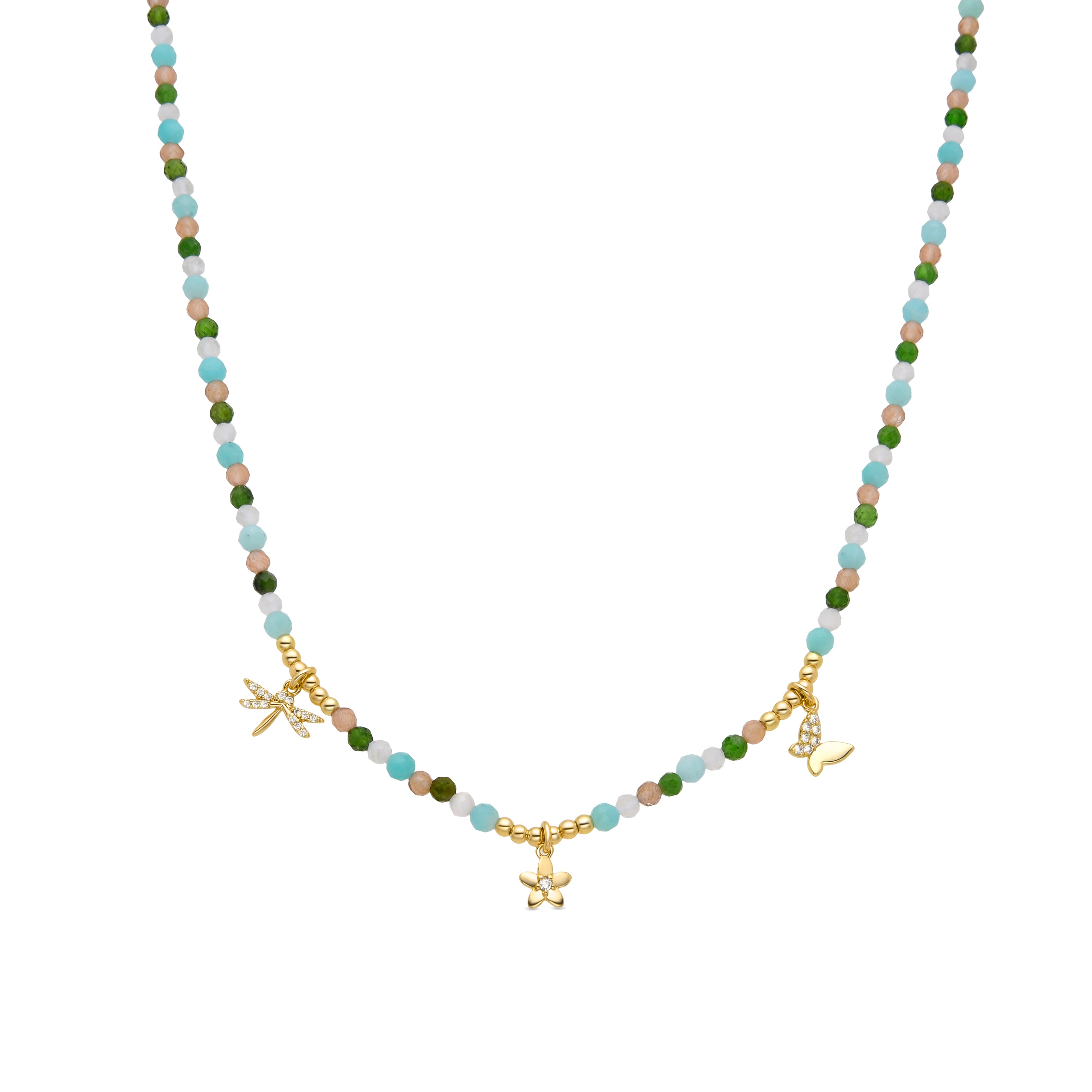 Collier en argent sterling 925 et cristal vert finition or jaune 18K - Lok