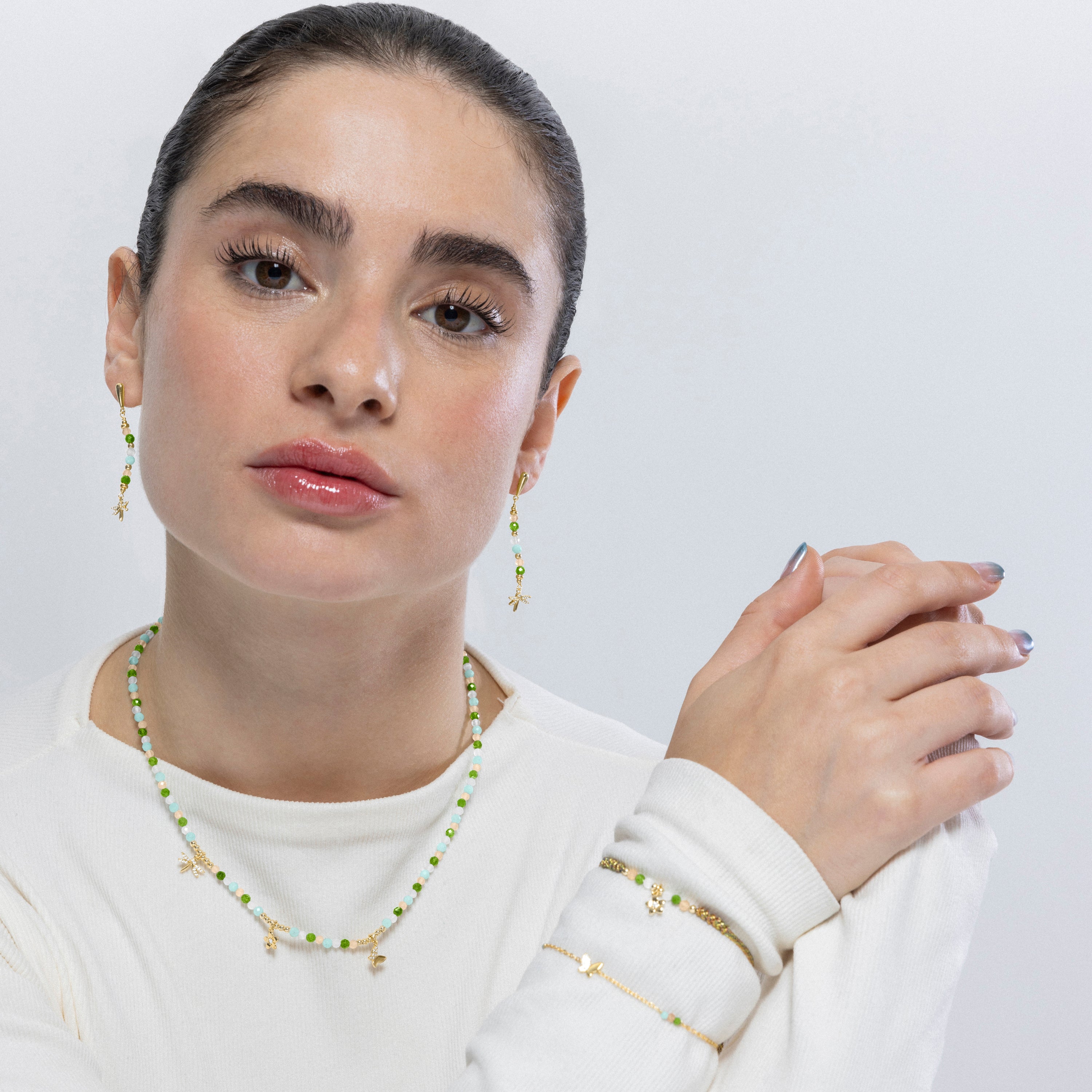 Collier en argent sterling 925 et cristal vert finition or jaune 18K - Lok