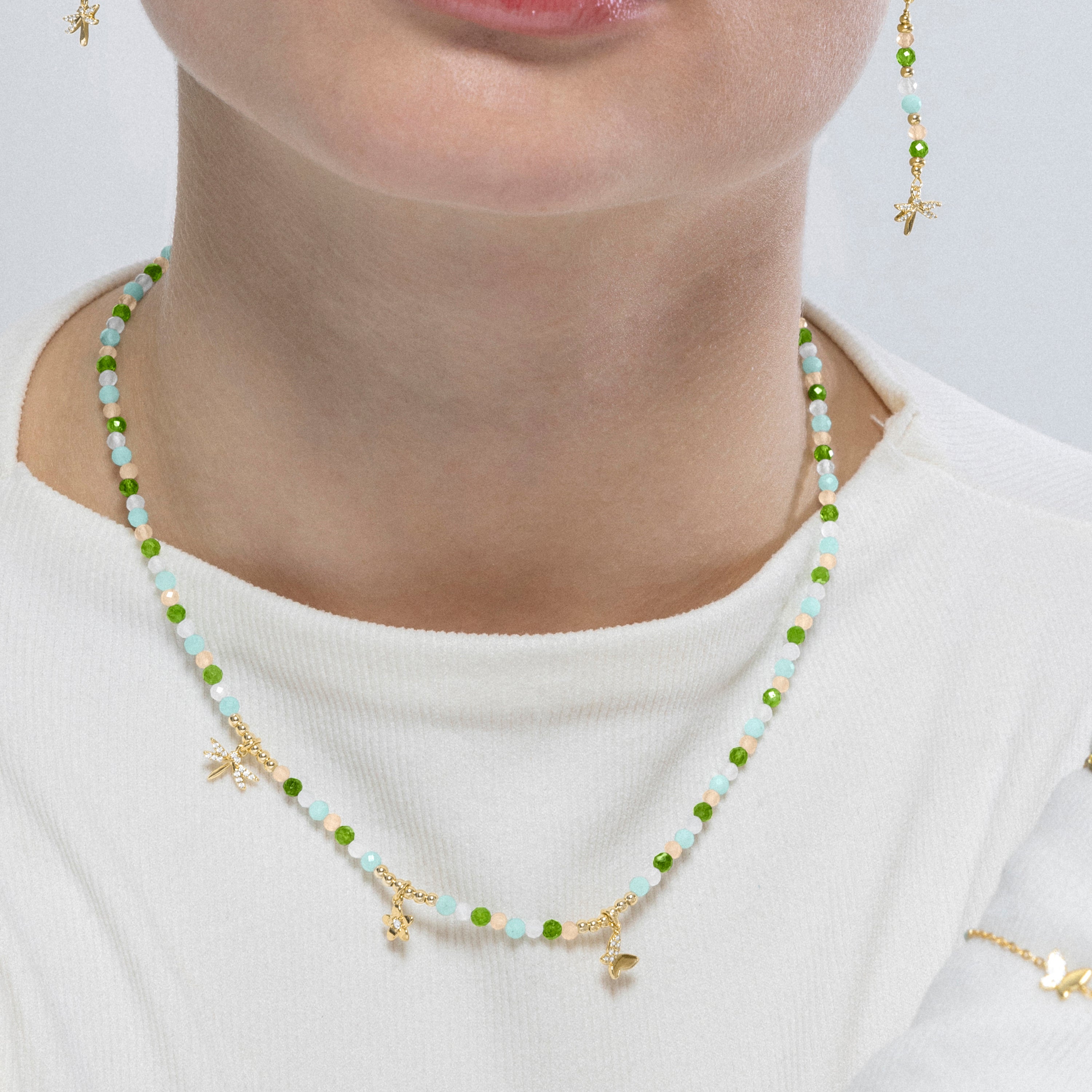 Collier en argent sterling 925 et cristal vert finition or jaune 18K - Lok