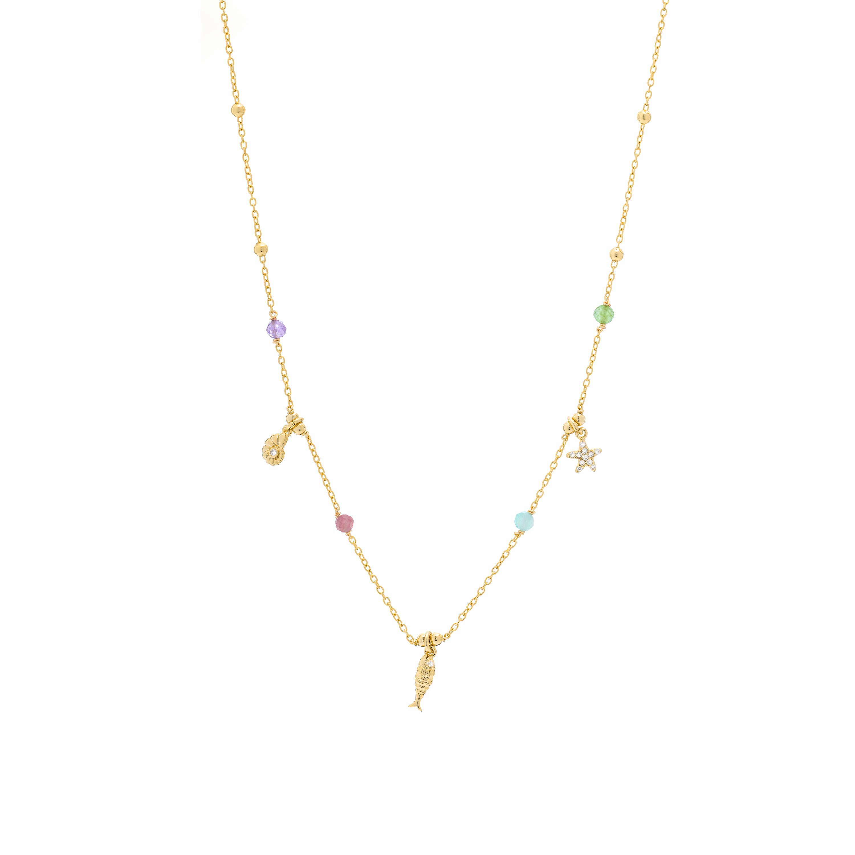 925er Sterlingsilber-Halskette mit mehrfarbigem Kristall, vergoldet mit 18K Gelbgold - Kaiquia