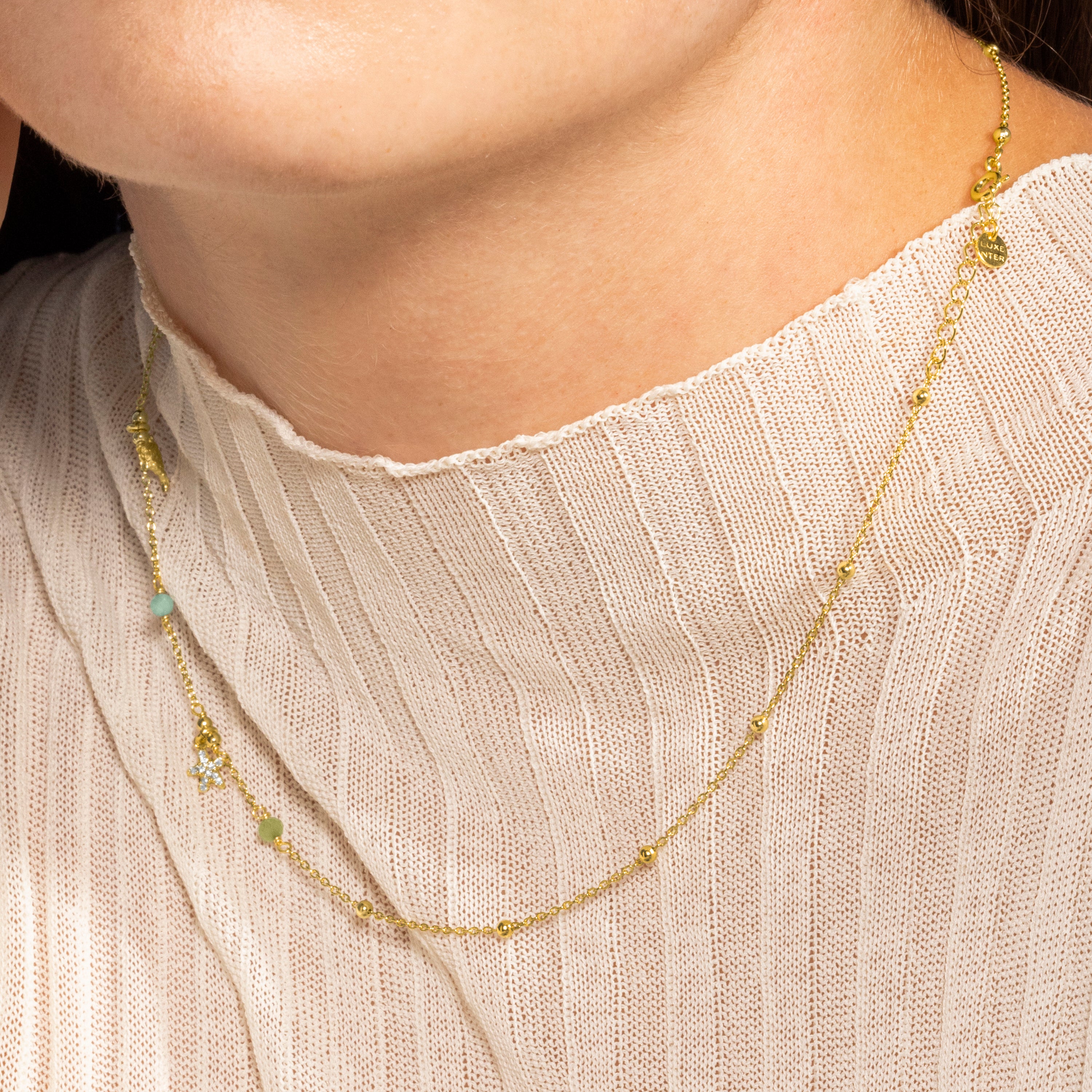 925er Sterlingsilber-Halskette mit mehrfarbigem Kristall, vergoldet mit 18K Gelbgold - Kaiquia