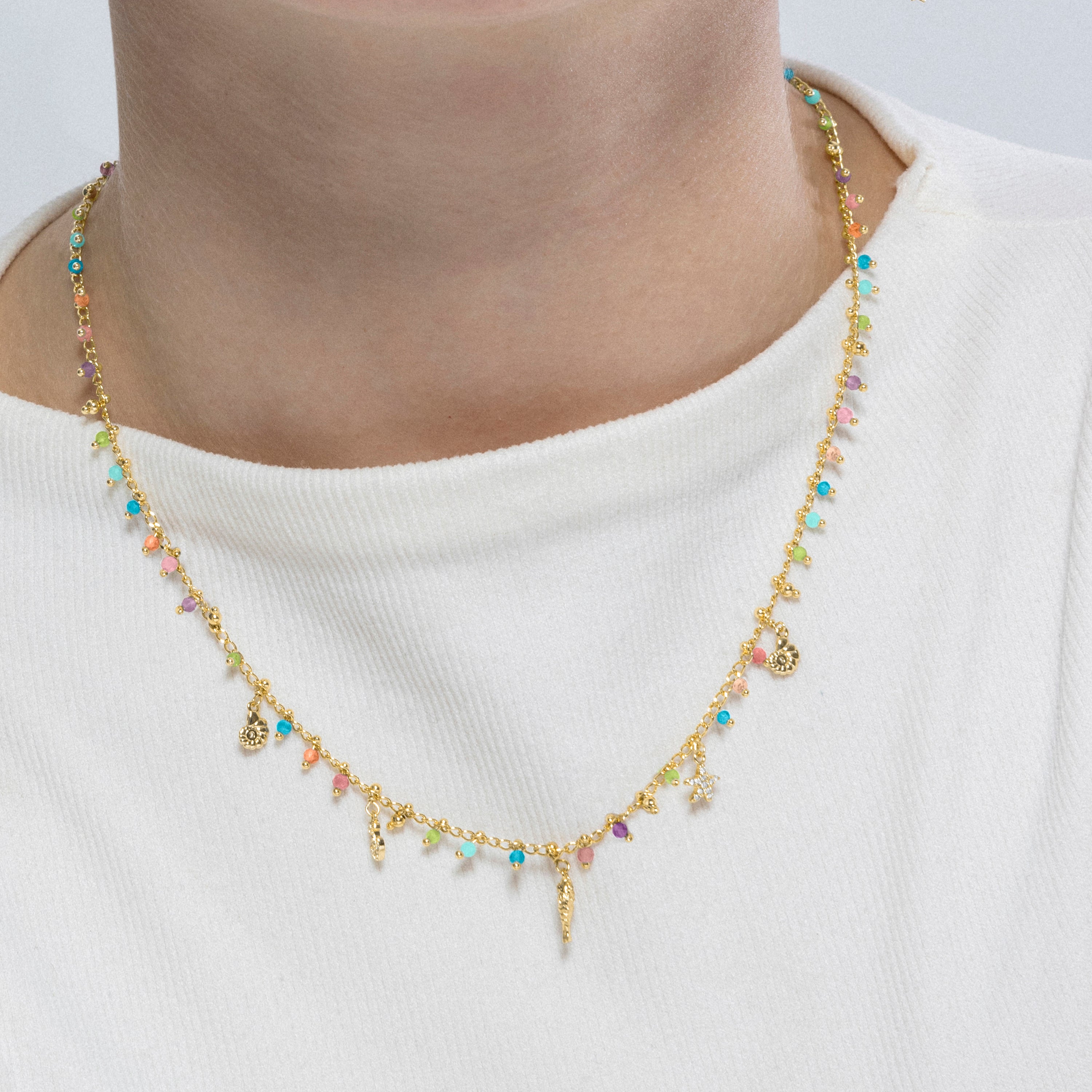 925er Sterlingsilber-Halskette mit mehrfarbigem Kristall, vergoldet mit 18K Gelbgold - Anker