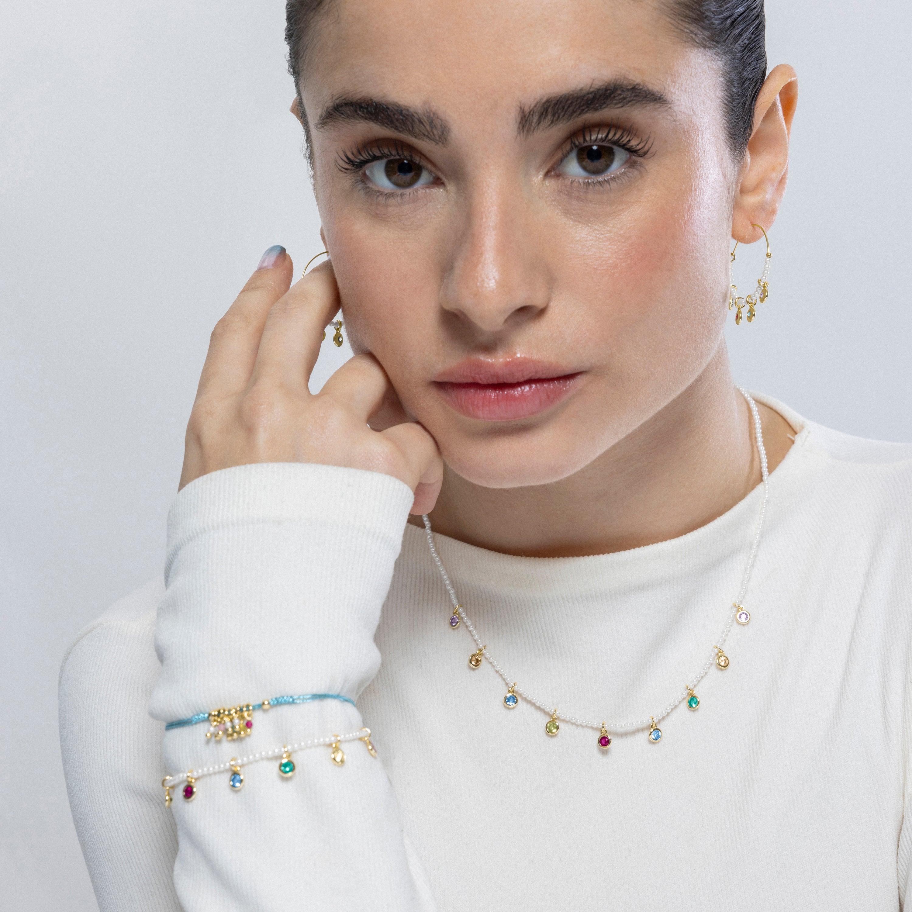 925er Sterlingsilber-Halskette mit mehrfarbigen Zirkonia, vergoldet mit 18K Gelbgold - Alori