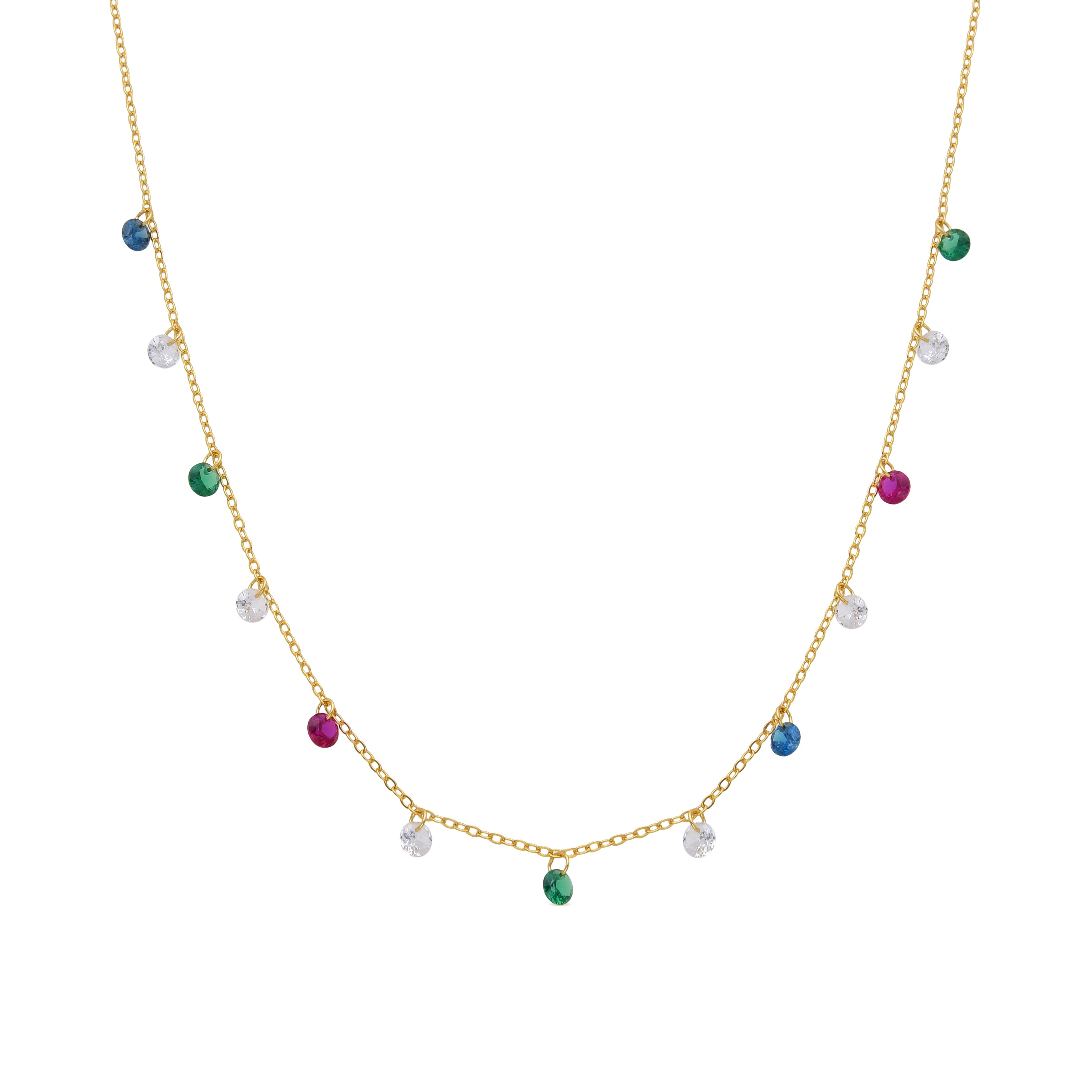 925 Sterling Silver Necklace with Multicolor Cubic Zirconia finished in 18K Yellow Gold - Sumju